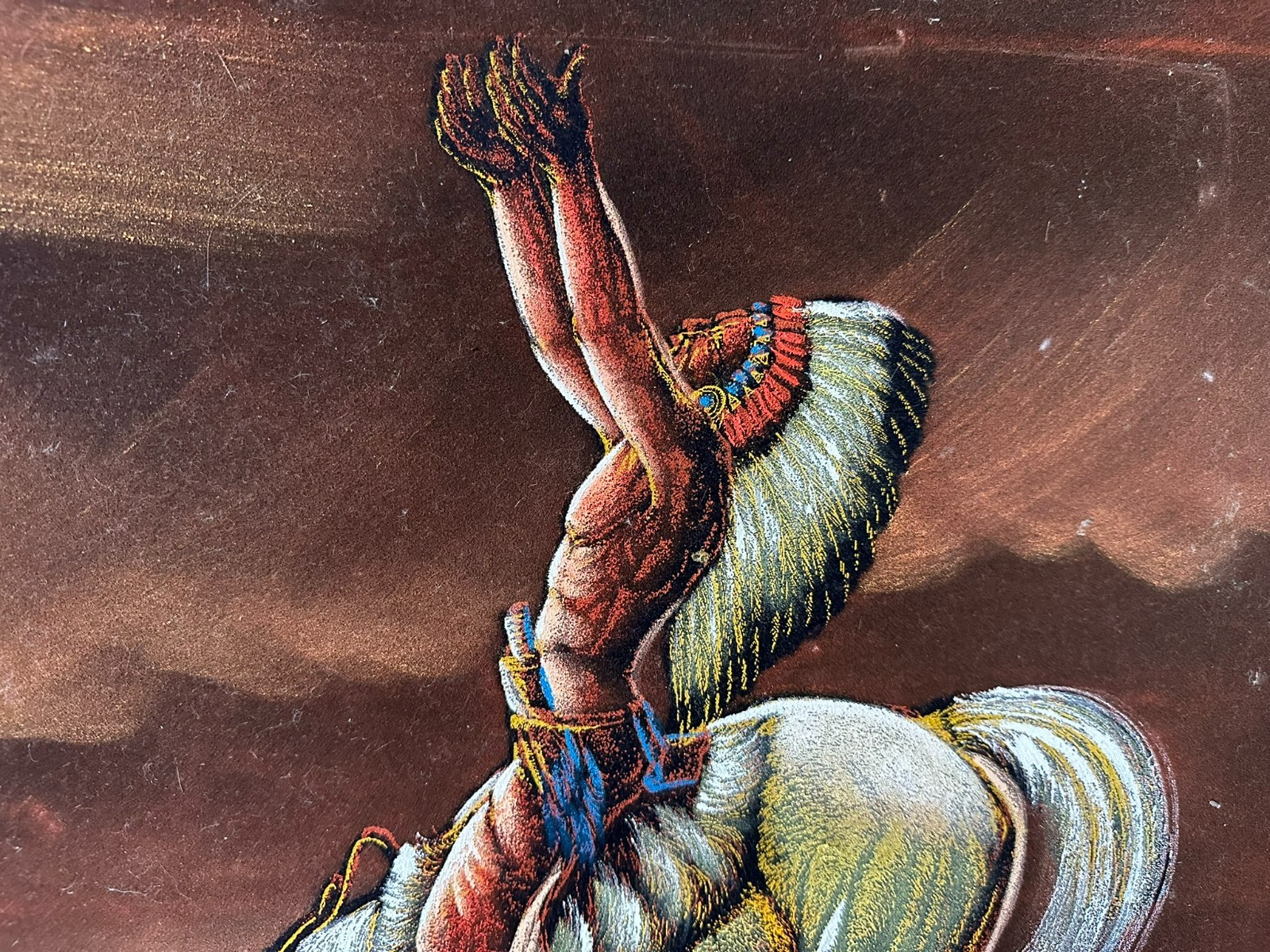 MIXED MEDIA TEIL BEMALTER DRUCK INDIANER AUF PFERD GERAHMT MEXICO – Bild 5