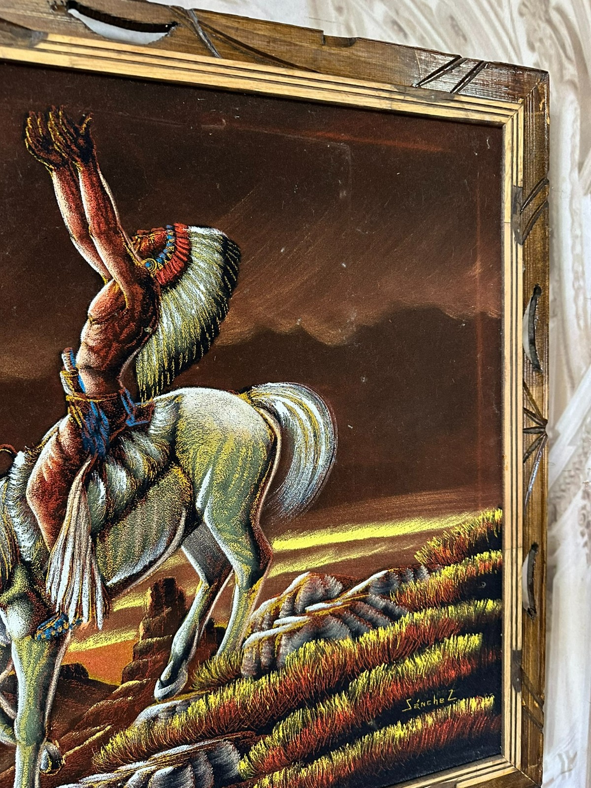 MIXED MEDIA TEIL BEMALTER DRUCK INDIANER AUF PFERD GERAHMT MEXICO – Bild 6