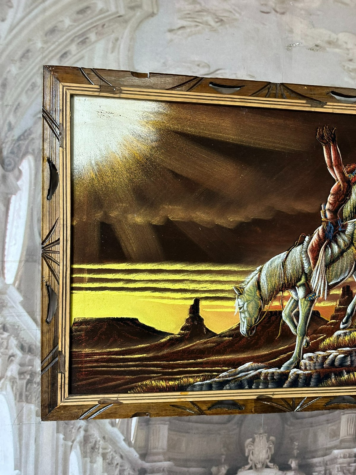 MIXED MEDIA TEIL BEMALTER DRUCK INDIANER AUF PFERD GERAHMT MEXICO – Bild 8