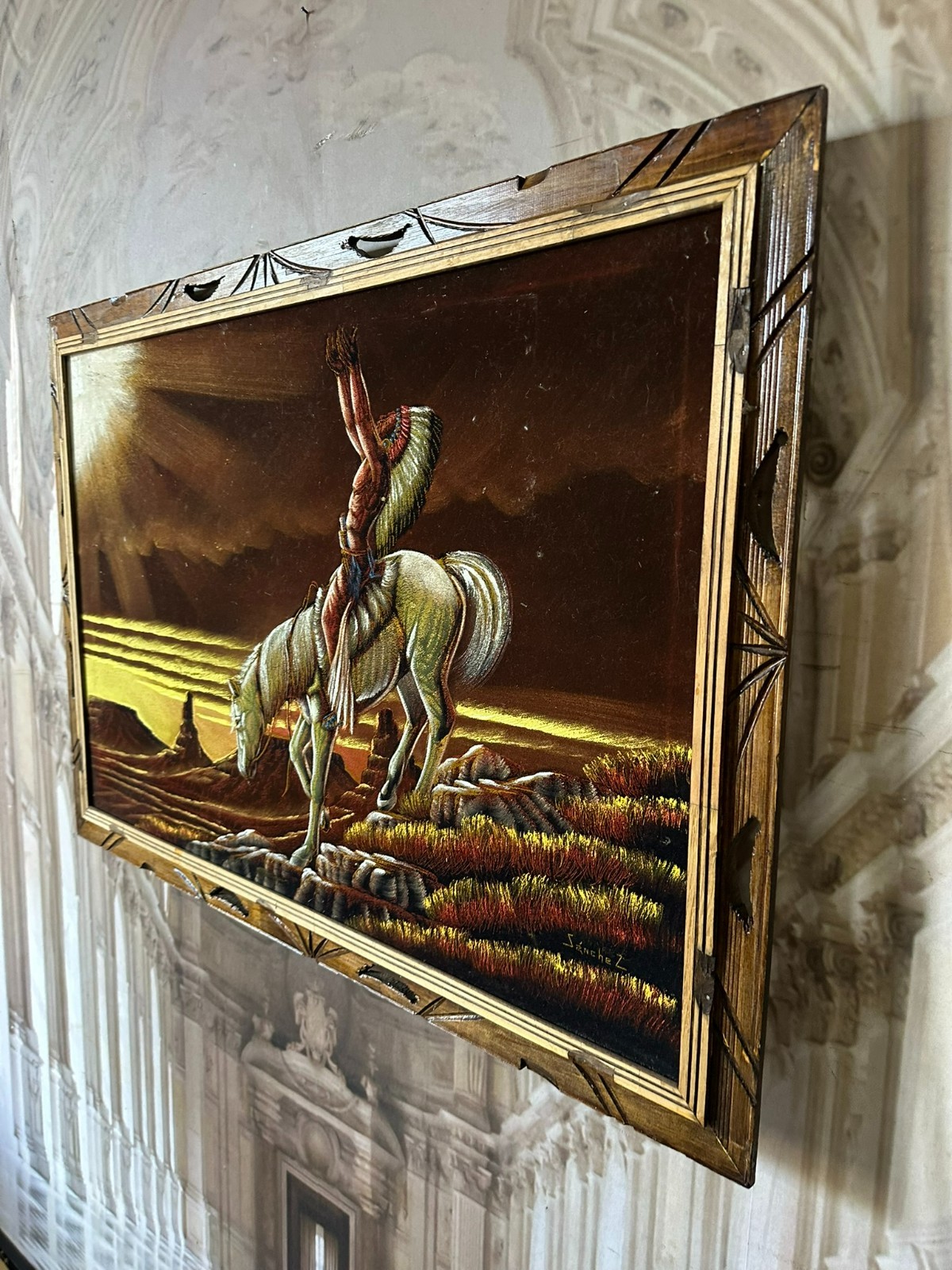 MIXED MEDIA TEIL BEMALTER DRUCK INDIANER AUF PFERD GERAHMT MEXICO – Bild 10