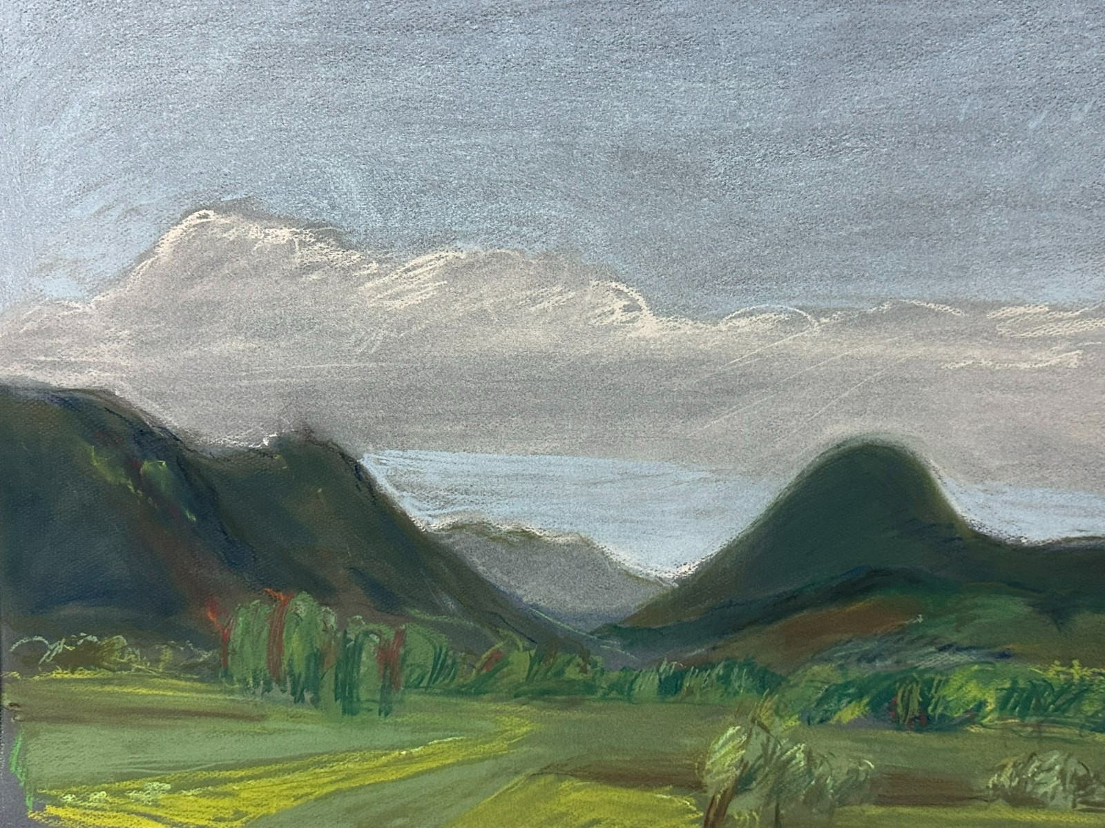 PASTELL ZEICHNUNG LANDSCHAFT NICHT SIGNIERT SEHR GUT GERAHMT