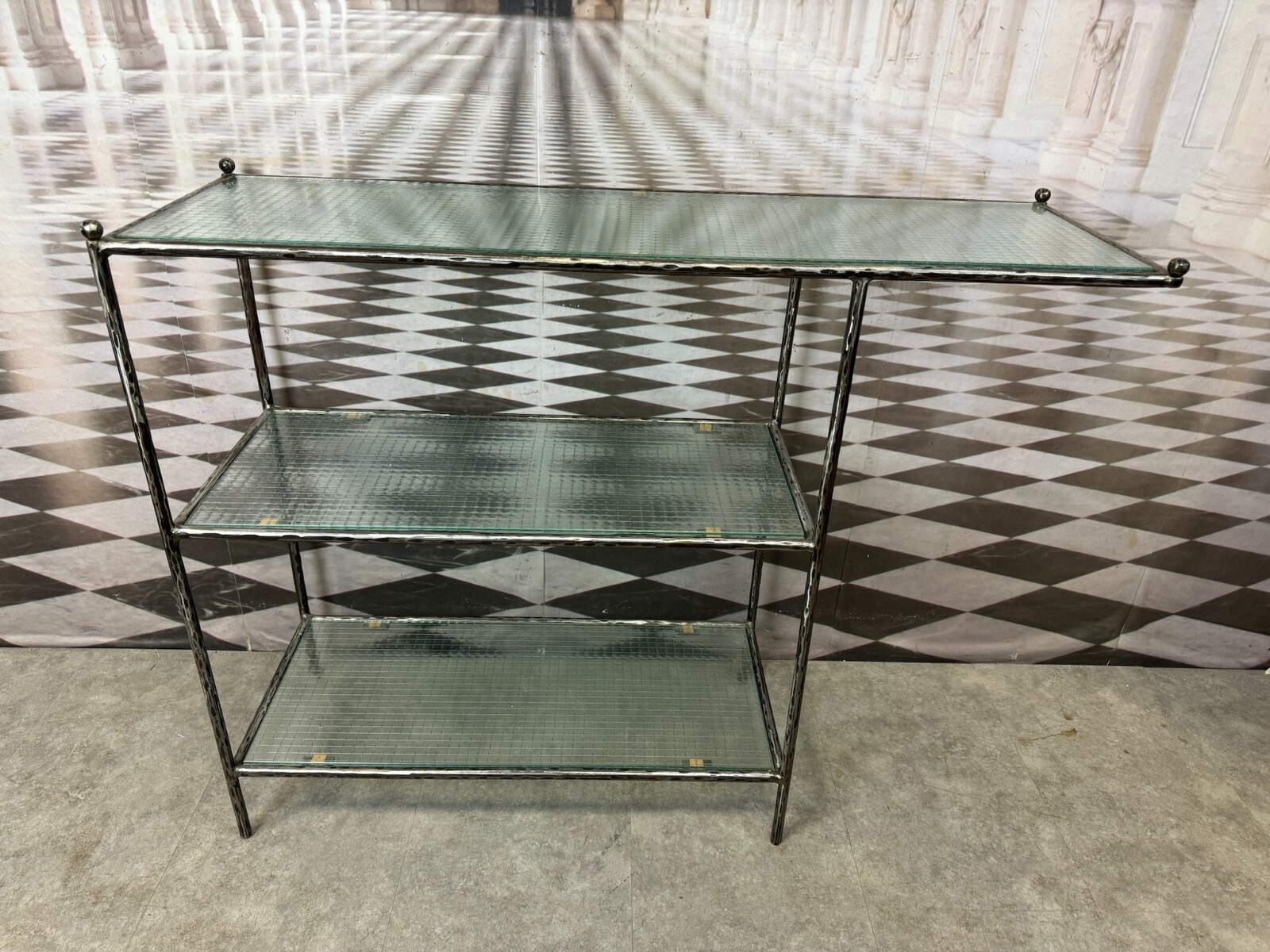 NEUZEITIGES REGAL METALL UND GLAS HANDGEFERTIGT