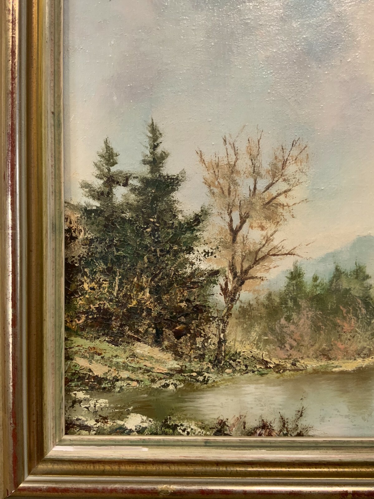 ÖLGEMÄLDE WEIHER LANDSCHAFT ÖL AUF LEINWAND SEHR FILIGRAN MIT RAHMEN 47x37cm – Bild 11