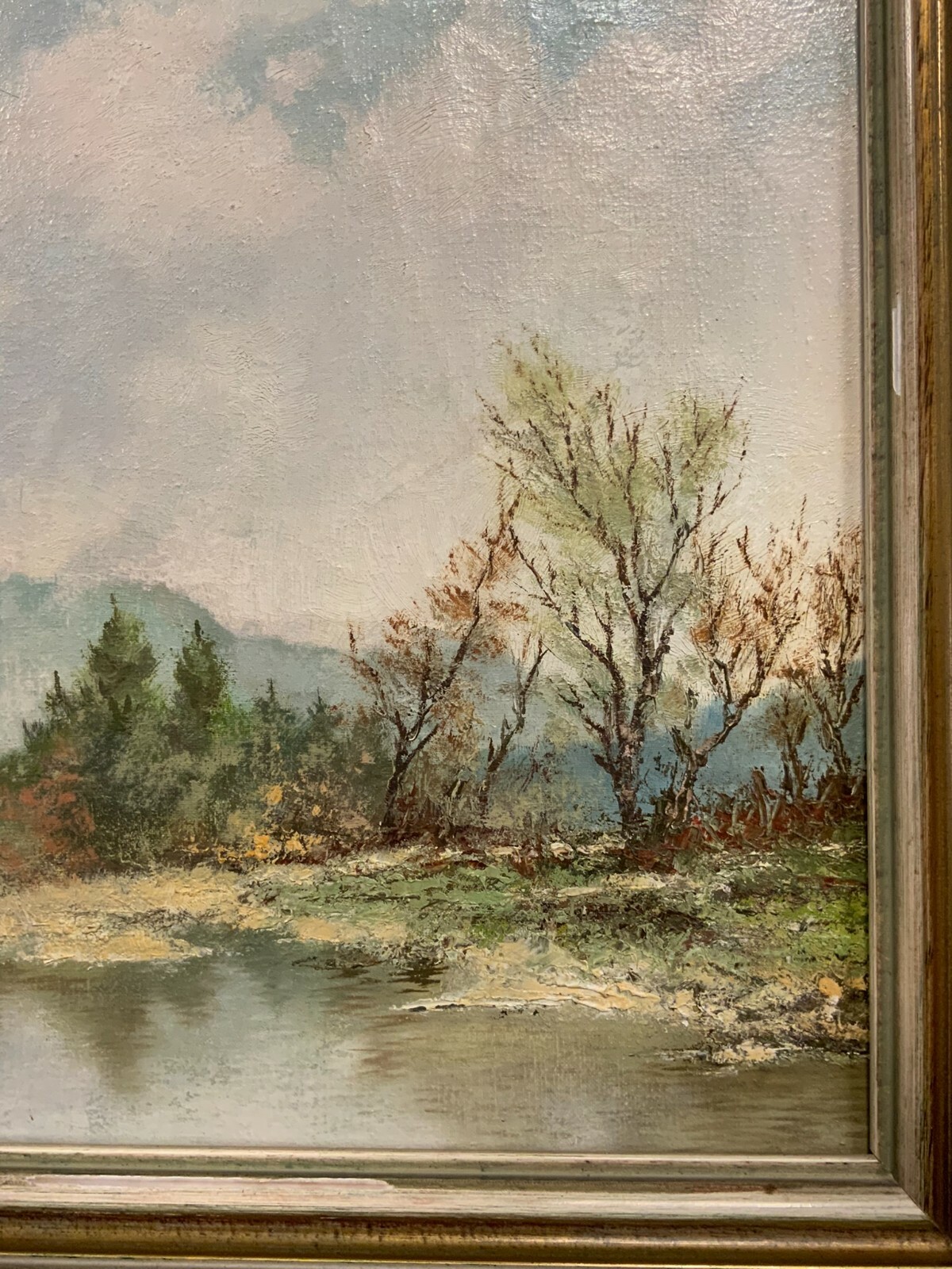 ÖLGEMÄLDE WEIHER LANDSCHAFT ÖL AUF LEINWAND SEHR FILIGRAN MIT RAHMEN 47x37cm – Bild 12