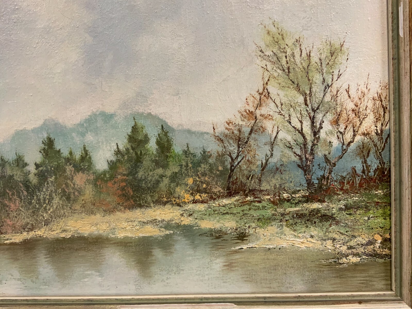 ÖLGEMÄLDE WEIHER LANDSCHAFT ÖL AUF LEINWAND SEHR FILIGRAN MIT RAHMEN 47x37cm – Bild 5