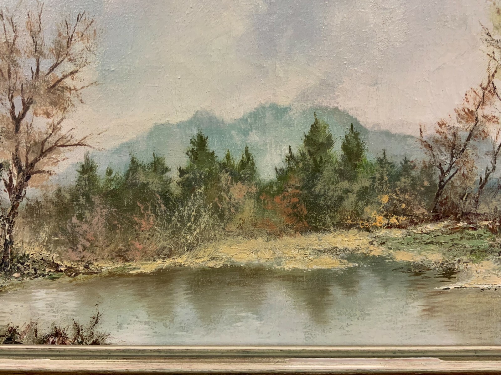ÖLGEMÄLDE WEIHER LANDSCHAFT ÖL AUF LEINWAND SEHR FILIGRAN MIT RAHMEN 47x37cm – Bild 6