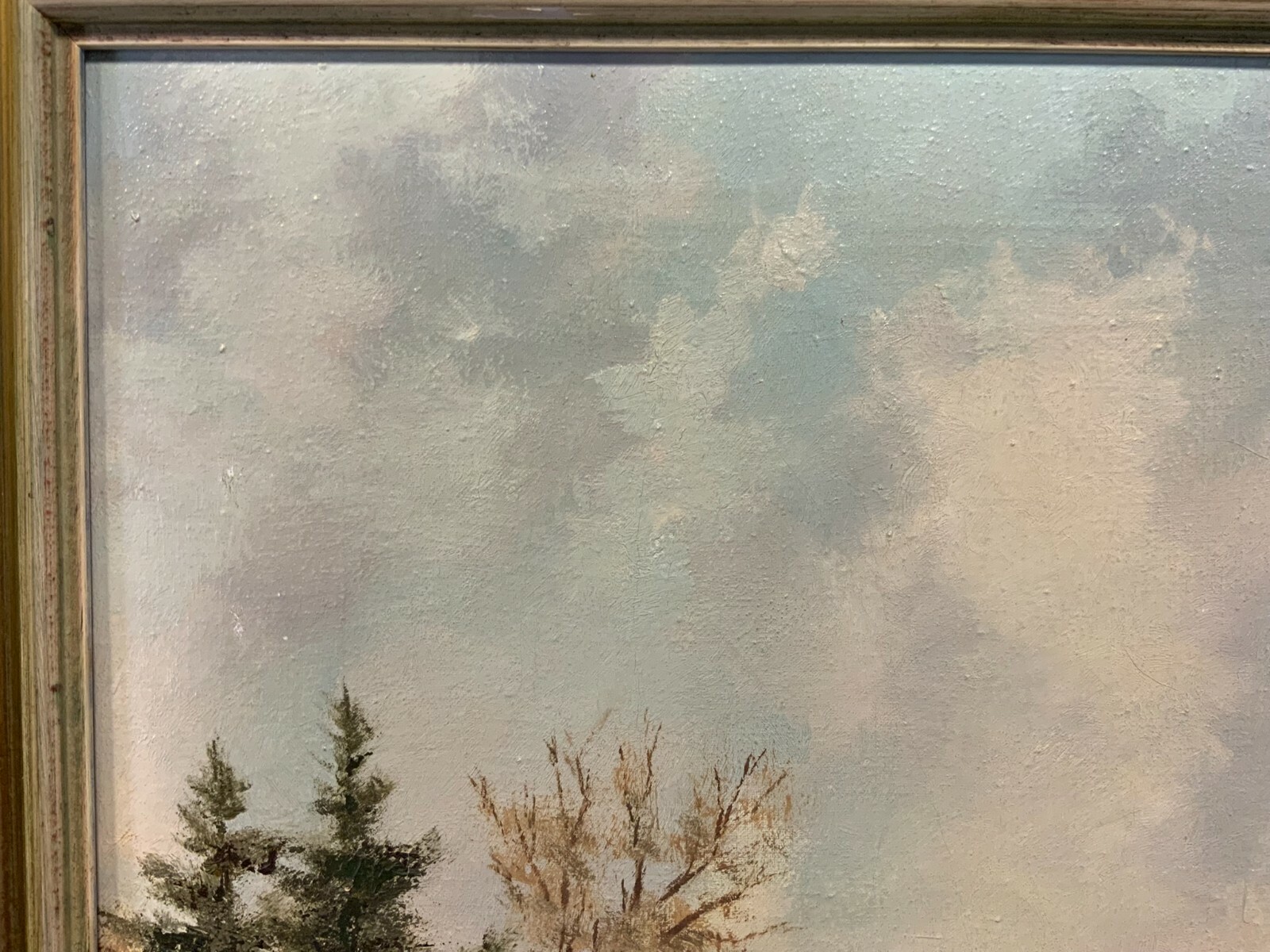 ÖLGEMÄLDE WEIHER LANDSCHAFT ÖL AUF LEINWAND SEHR FILIGRAN MIT RAHMEN 47x37cm – Bild 8