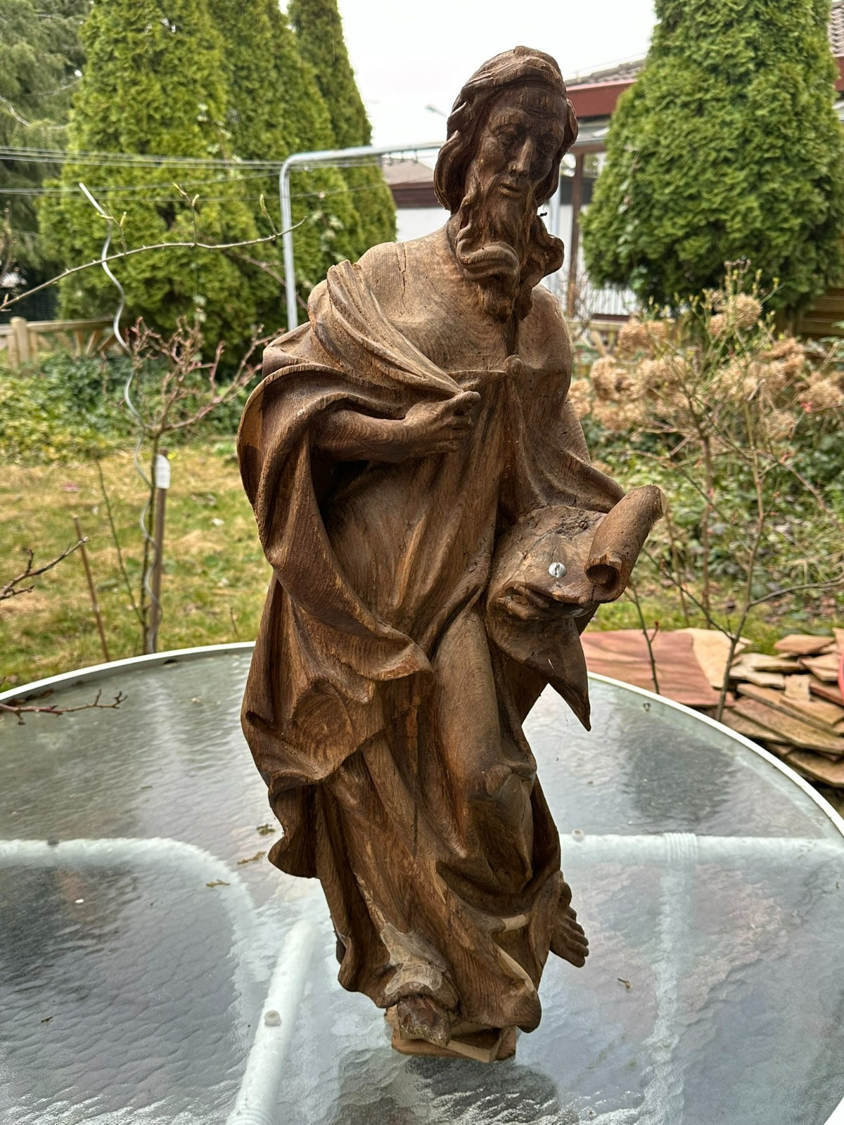 NEO GOTIK HEILIGENFIGUR HEILIGER MIT BUCH EICHE HANDGESCHNITZT 75cm 20 TES