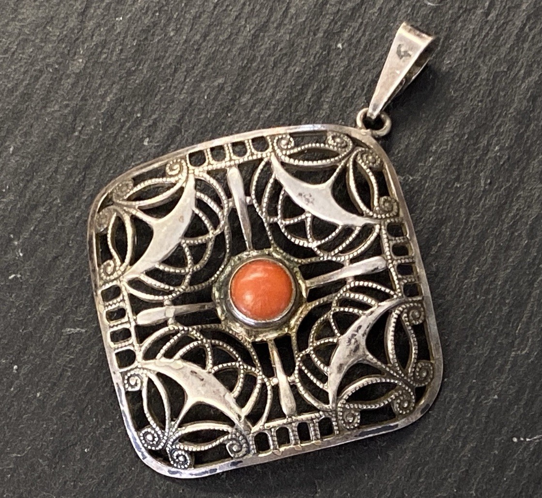 KETTENANHÄNGER KETTEN ANHÄNGER 800 SILBER CABOCHON KARNEOL FILIGRANES DEKOR