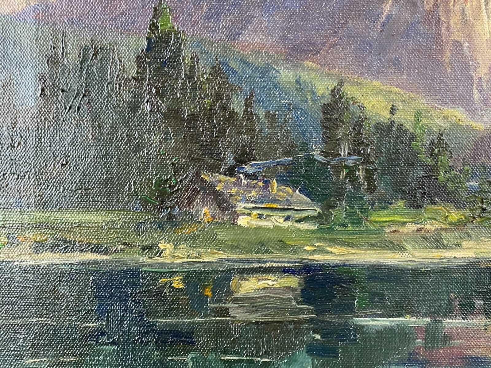 ÖLGEMÄLDE LANDSCHAFT SEE VOR GEBIRGE GEMÄLDE SIGNIERT W. RÖSCH – Bild 4