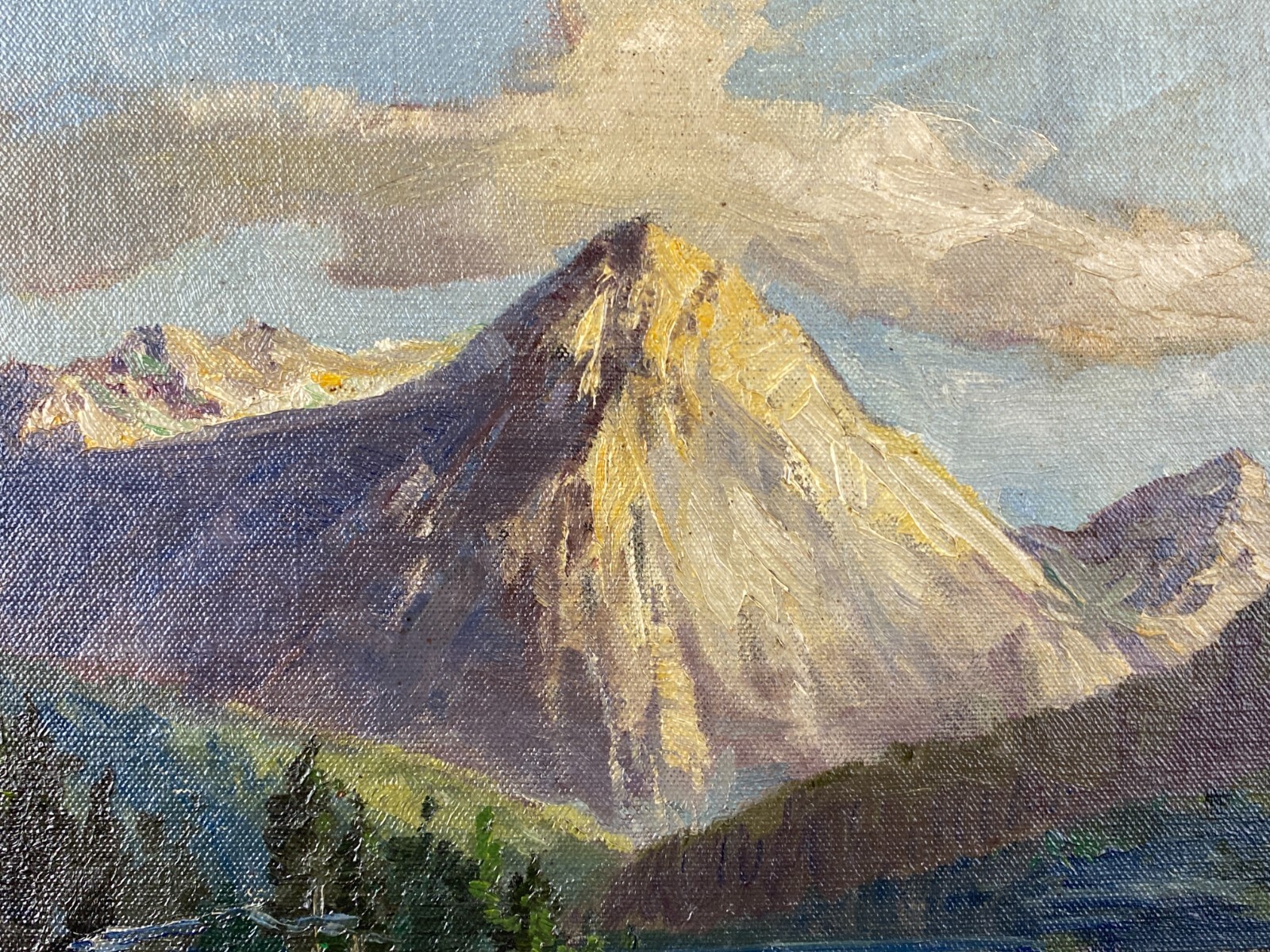 ÖLGEMÄLDE LANDSCHAFT SEE VOR GEBIRGE GEMÄLDE SIGNIERT W. RÖSCH – Bild 5