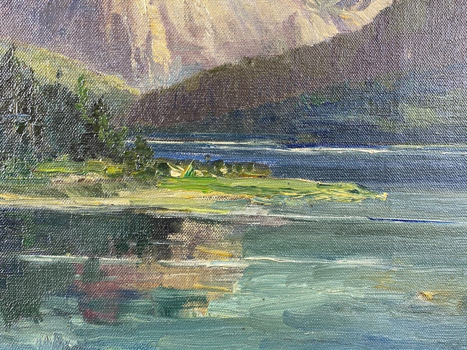ÖLGEMÄLDE LANDSCHAFT SEE VOR GEBIRGE GEMÄLDE SIGNIERT W. RÖSCH – Bild 6