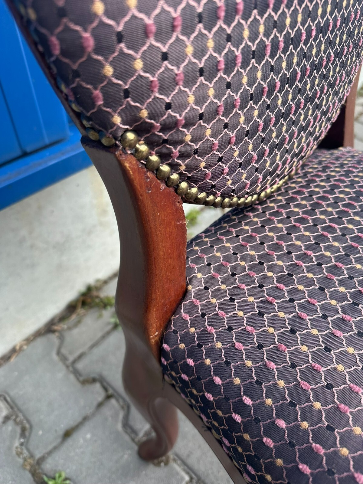 ANTIKER STUHL UM 1920 LOUIS SEIZE STIL NEU BEZOGEN MESSING APPLIKEN – Bild 4