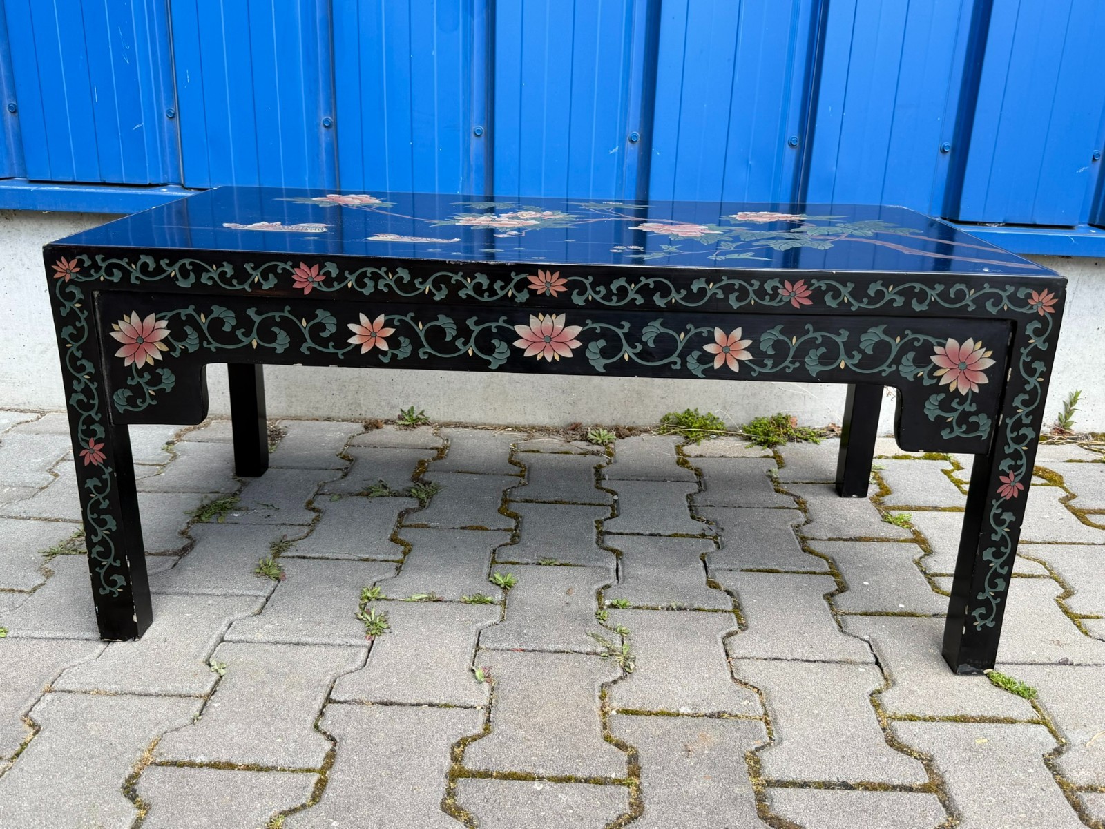 VINTAGE BEISTELLTISCH TISCH JAPAN MITTE 20 TES JHDT LACKWERK MIT BEMALTEM DEKOR