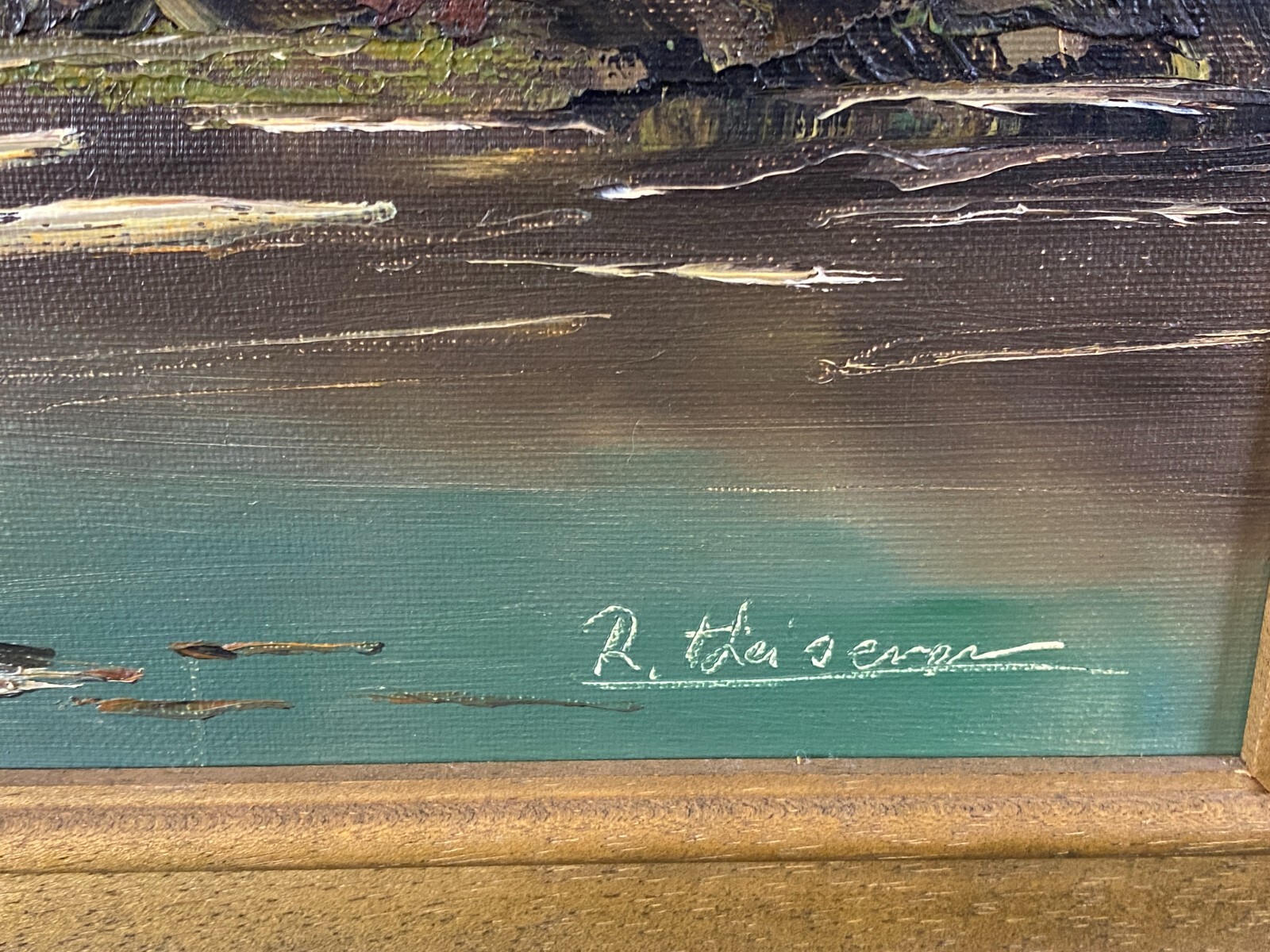 ÖLGEMÄLDE SIGNIERT R. HEISERN - SEE LANDSCHAFT VOR GEBIRGE – Bild 4