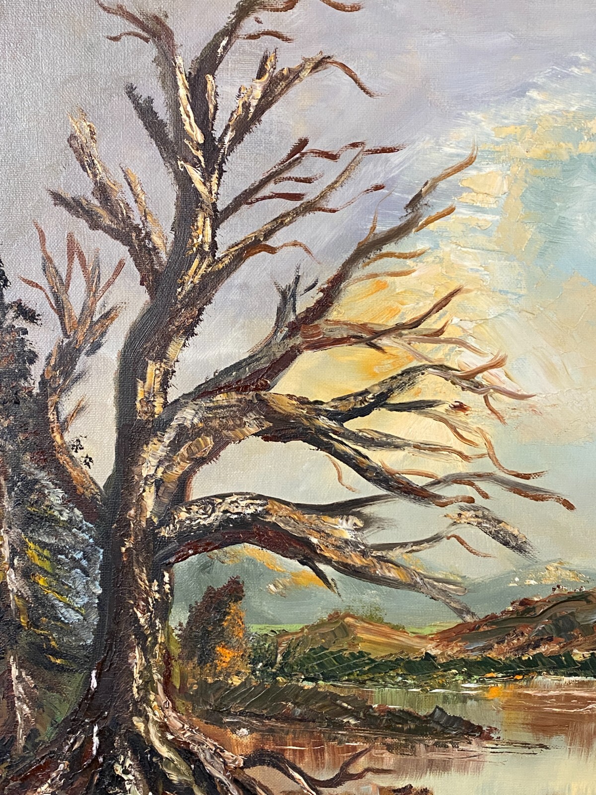 ÖLGEMÄLDE SIGNIERT R. HEISERN - SEE LANDSCHAFT VOR GEBIRGE – Bild 5