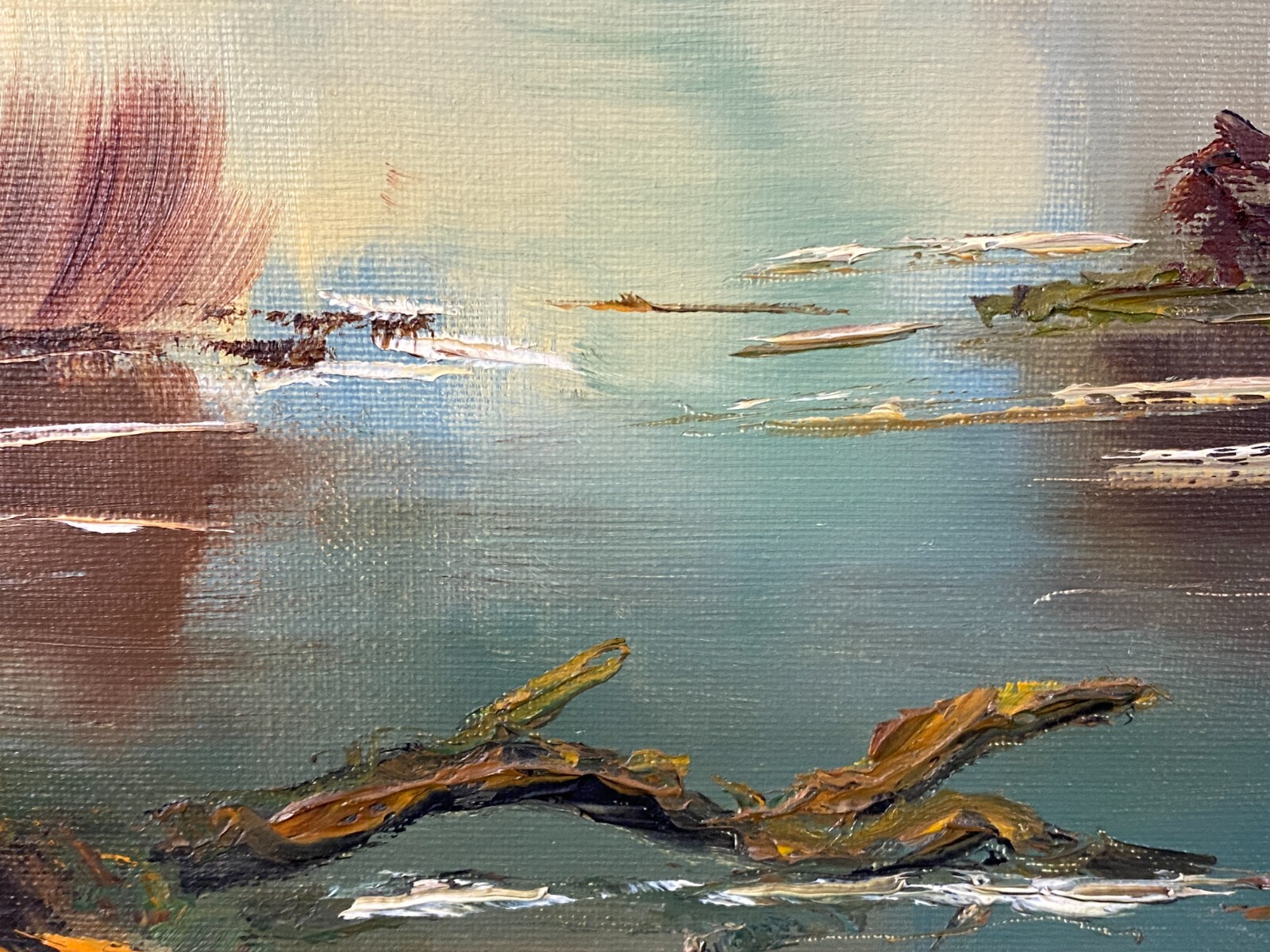 ÖLGEMÄLDE SIGNIERT R. HEISERN - SEE LANDSCHAFT VOR GEBIRGE – Bild 6