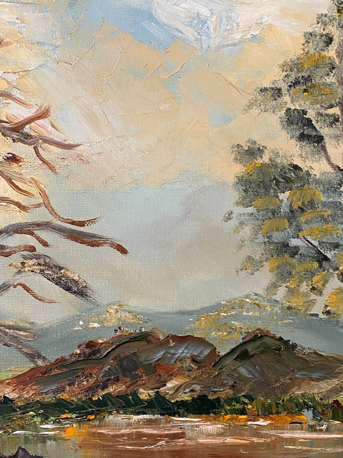ÖLGEMÄLDE SIGNIERT R. HEISERN - SEE LANDSCHAFT VOR GEBIRGE – Bild 7