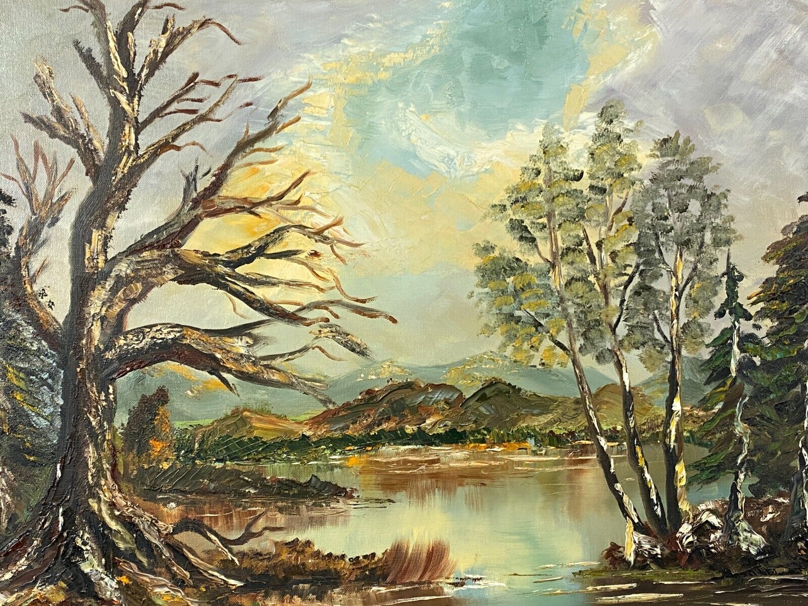 ÖLGEMÄLDE SIGNIERT R. HEISERN - SEE LANDSCHAFT VOR GEBIRGE