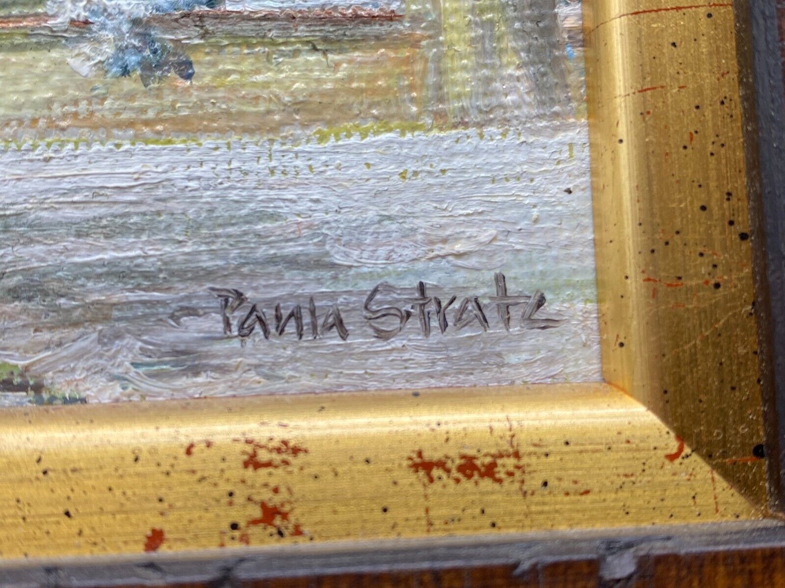 ÖLGEMÄLDE PAULA STRATZ MÜNCHEN GEMÄLDE GERAHMT PERSONEN VOR HAUS – Bild 5