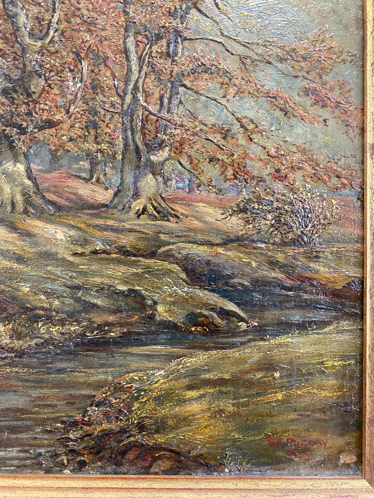ANTIKES ÖLGEMÄLDE VON 1913 LANDSCHAFT MIT BÄUMEN GEMÄLDE SIGNIERT PÜRDAY – Bild 11