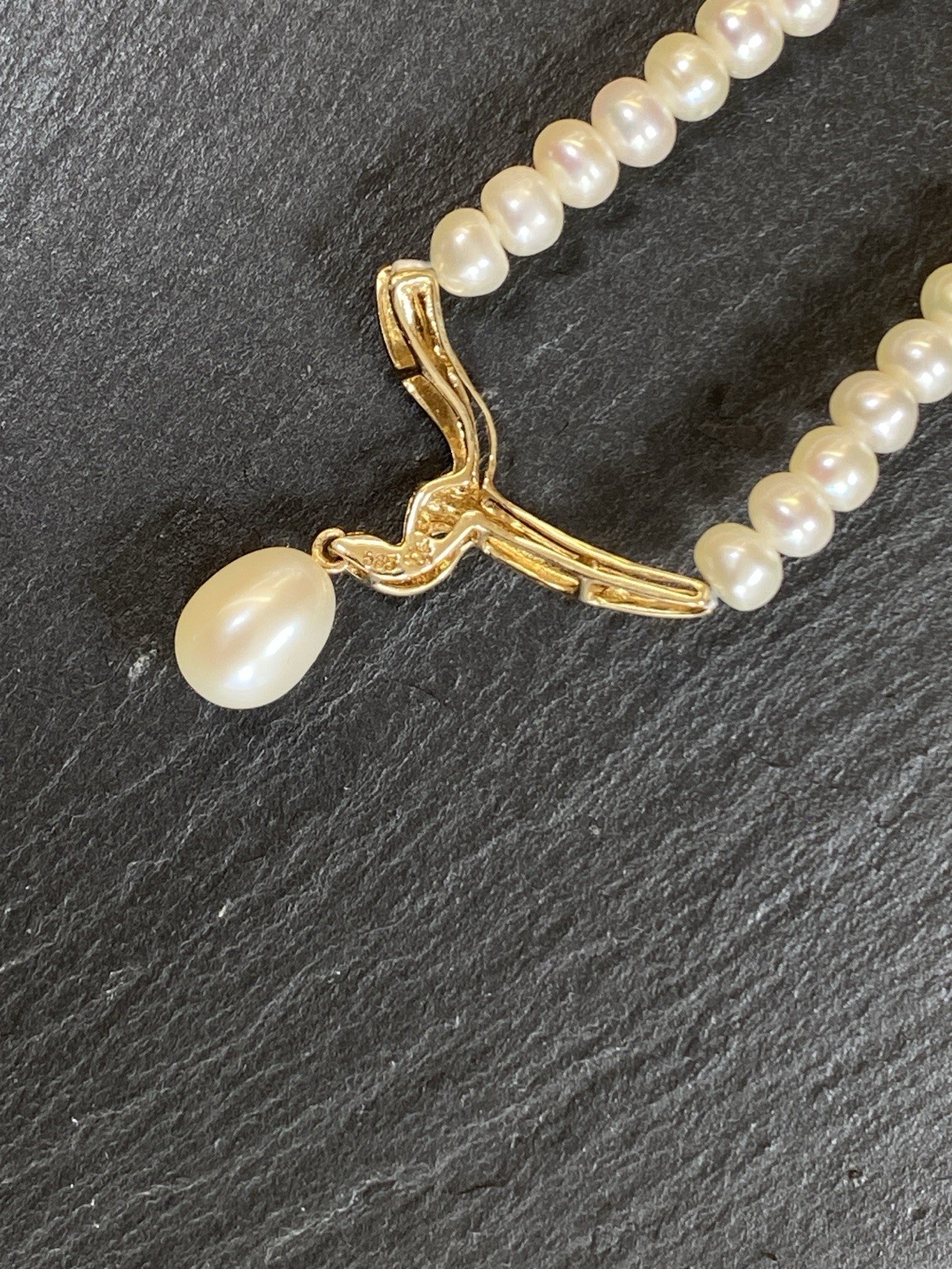 ELEGANTE HALSKETTE PERLENKETTE COLLIER SÜSSWASSER PERLEN MITTELSTÜCK 14K GOLD – Bild 14