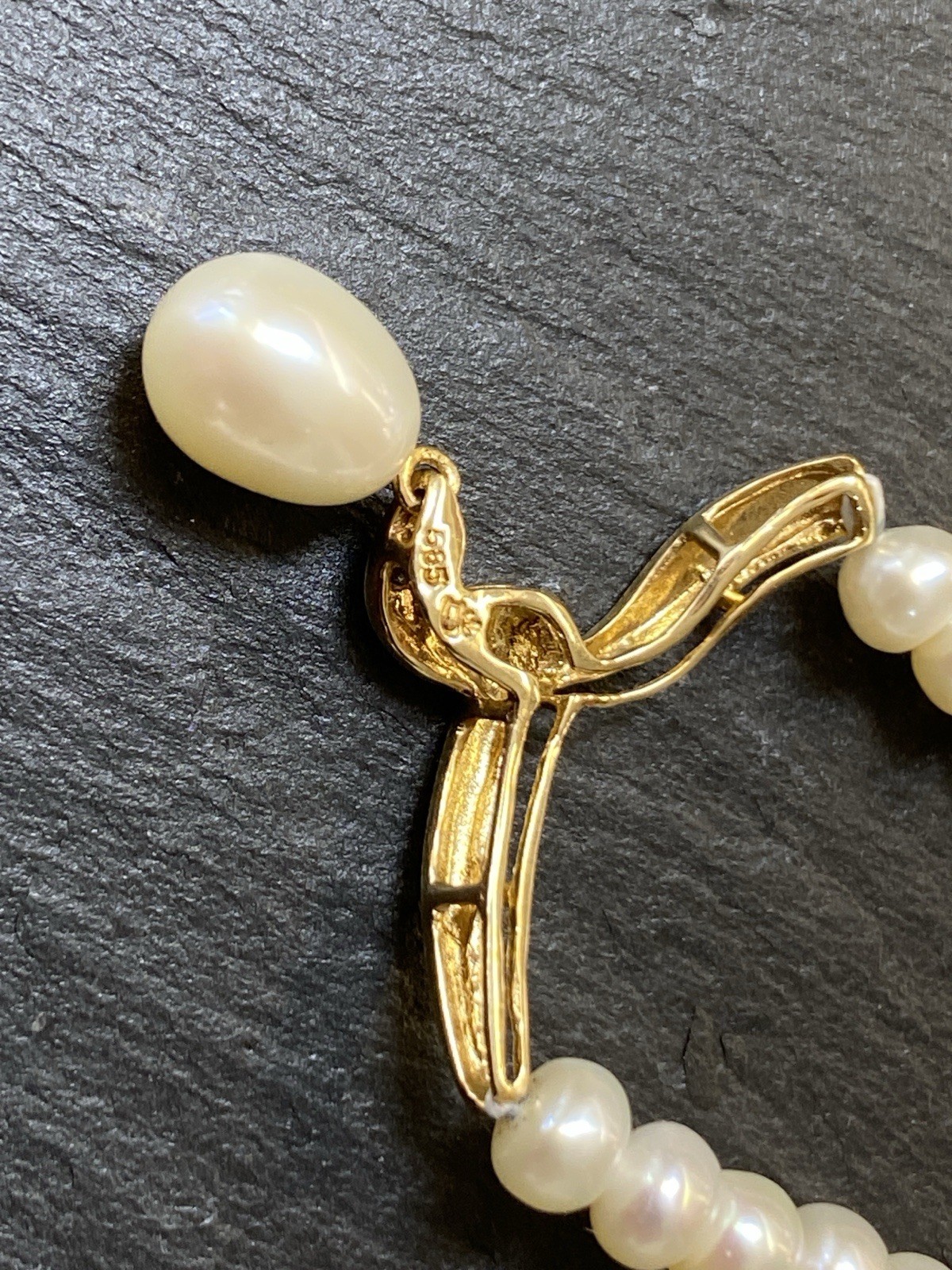 ELEGANTE HALSKETTE PERLENKETTE COLLIER SÜSSWASSER PERLEN MITTELSTÜCK 14K GOLD – Bild 15