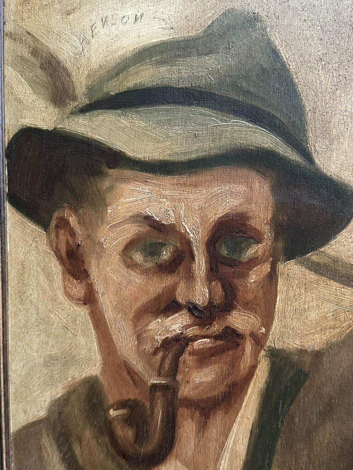 ÖLGEMÄLDE PORTRAIT ZWEI BAUER MIT PFEIFE UND HUT – Bild 5