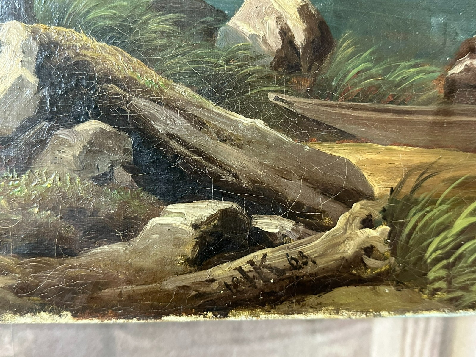 SPÄT BIEDERMEIER ÖLGEMÄLDE ROMATISCHE LANDSCHAFT MONOGRAMMIERT UND DATIERT 1863 – Bild 4