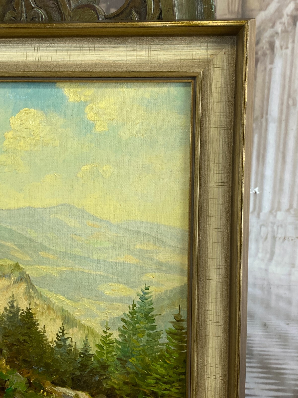ÖLGEMÄLDE LANDSCHAFT VOR GEBIRGE GEMÄLDE GERAHMT SIGNIERT J. SCHINDLER 1959 – Bild 13