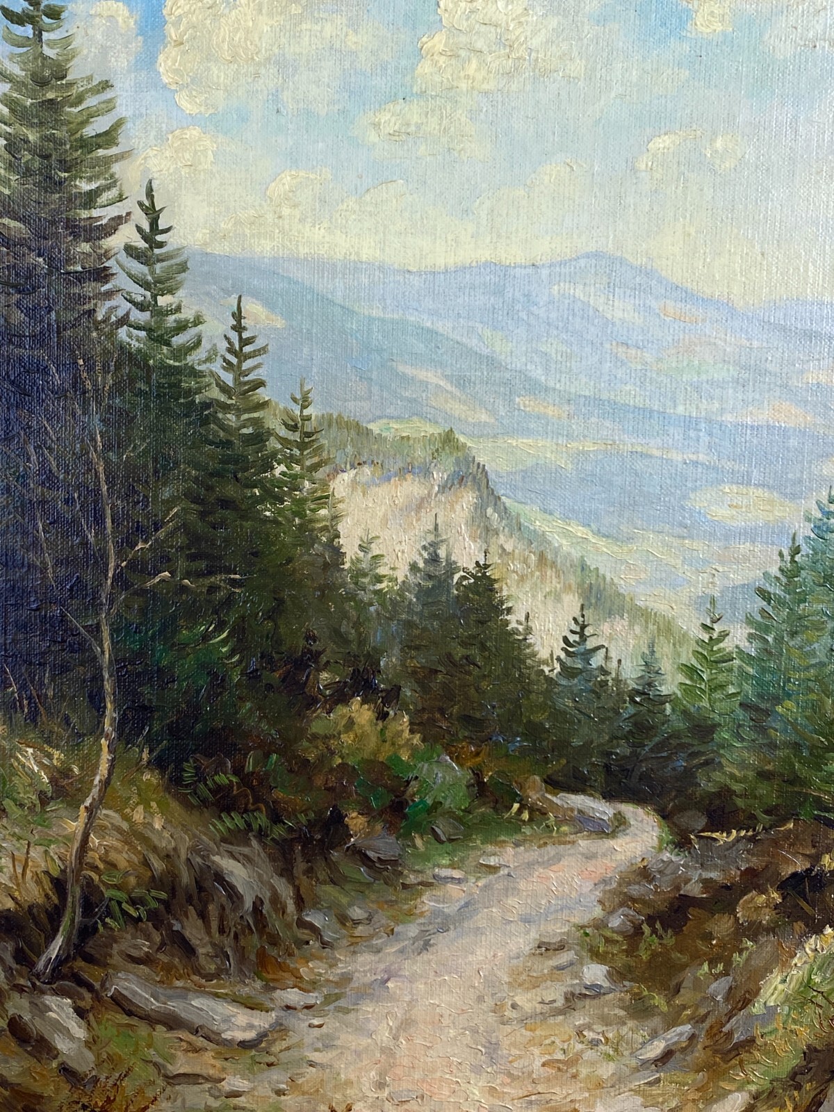 ÖLGEMÄLDE LANDSCHAFT VOR GEBIRGE GEMÄLDE GERAHMT SIGNIERT J. SCHINDLER 1959 – Bild 3