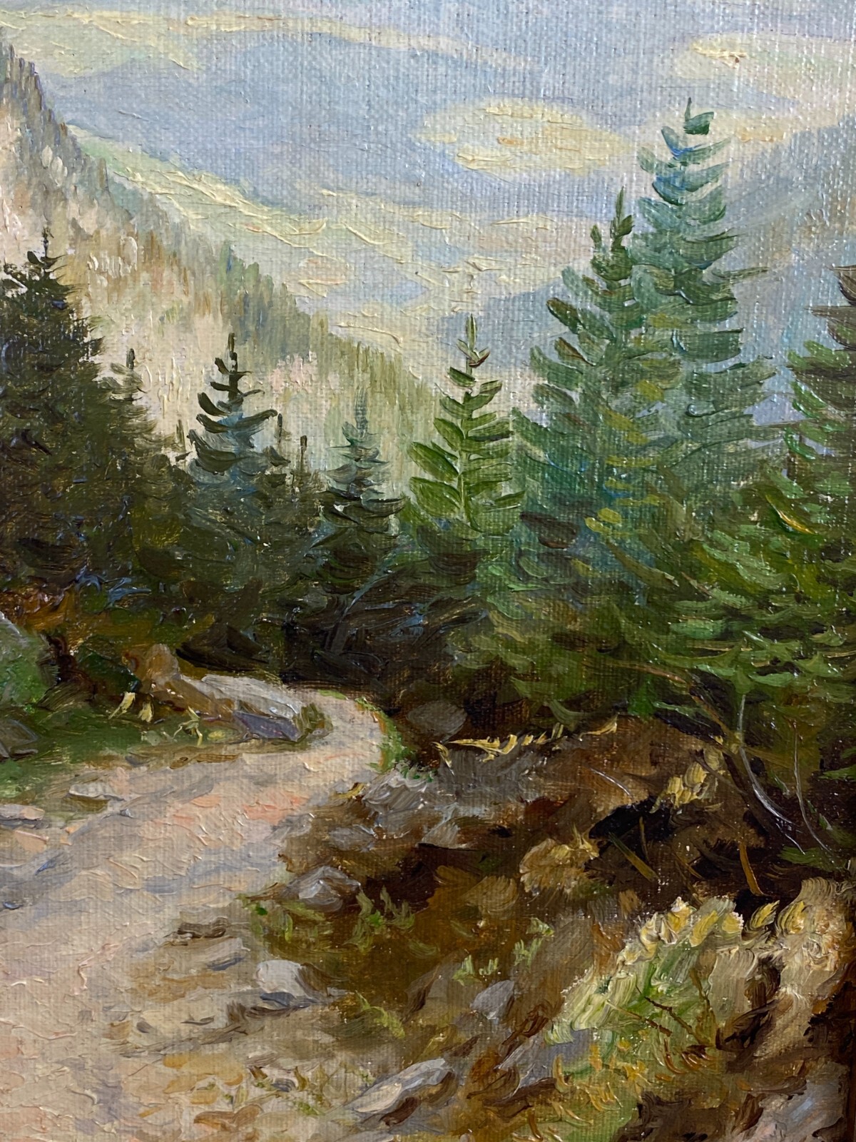 ÖLGEMÄLDE LANDSCHAFT VOR GEBIRGE GEMÄLDE GERAHMT SIGNIERT J. SCHINDLER 1959 – Bild 6