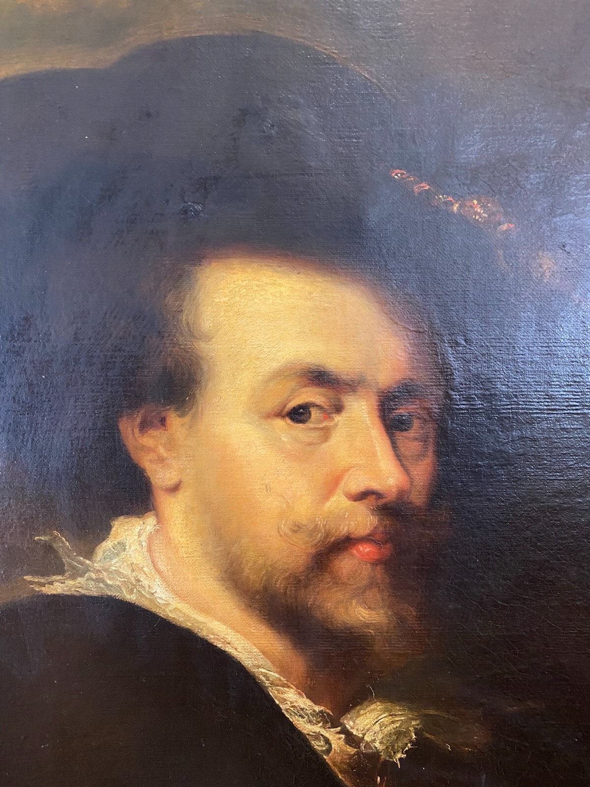 ANTIKES ÖLGEMÄLDE UM 1900 SELBSTPORTRAIT NACH PETER PAUL RUBENS MANN MIT HUT – Bild 4