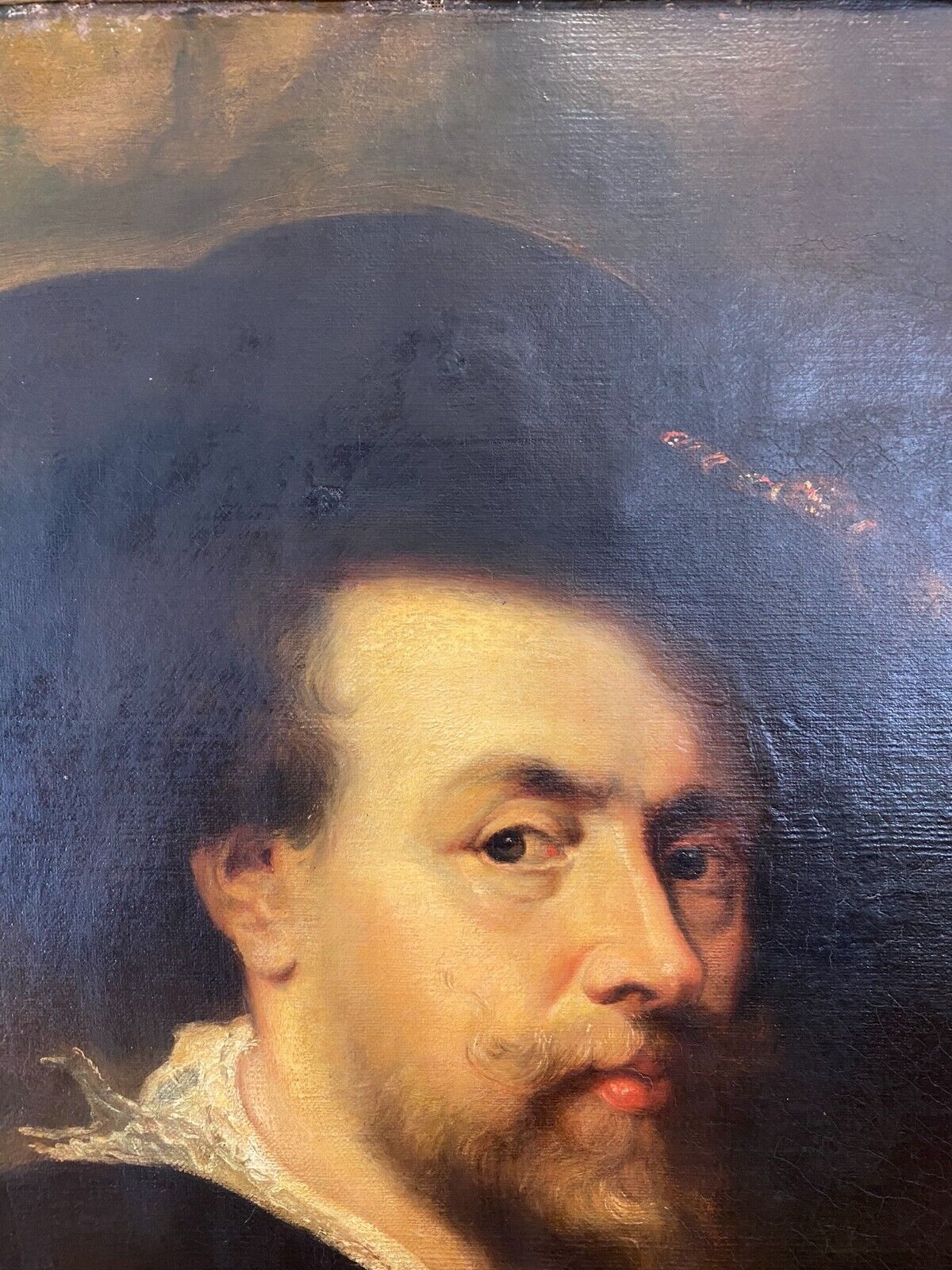 ANTIKES ÖLGEMÄLDE UM 1900 SELBSTPORTRAIT NACH PETER PAUL RUBENS MANN MIT HUT – Bild 6
