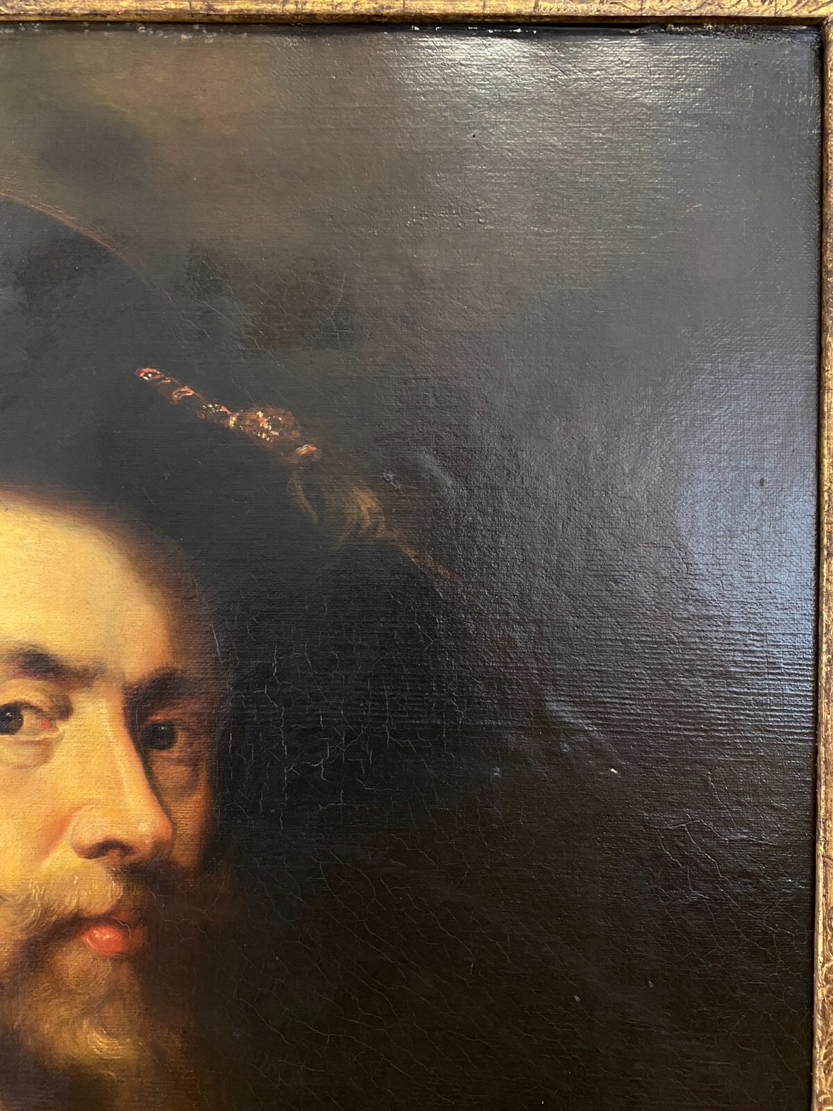 ANTIKES ÖLGEMÄLDE UM 1900 SELBSTPORTRAIT NACH PETER PAUL RUBENS MANN MIT HUT – Bild 7