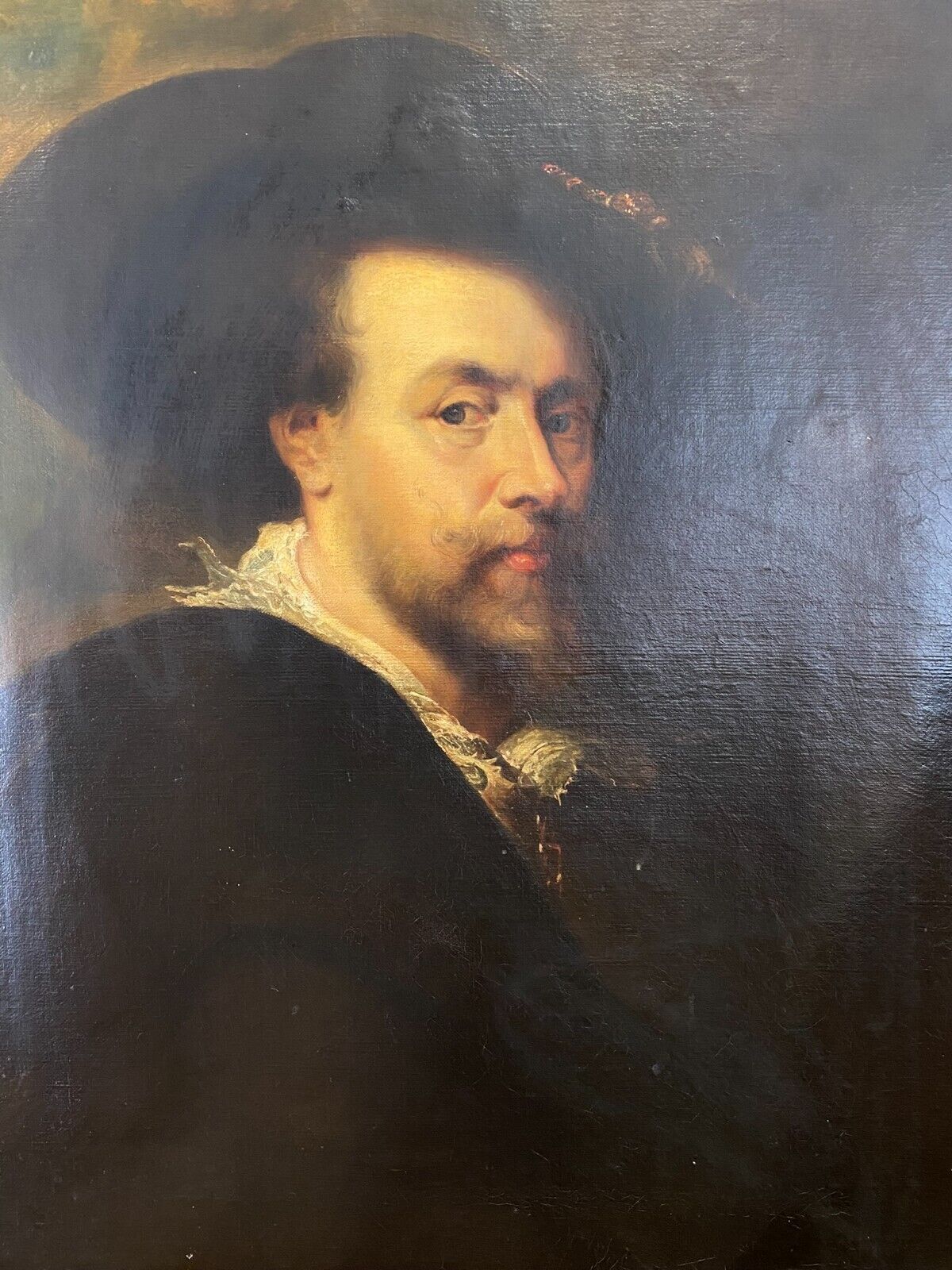 ANTIKES ÖLGEMÄLDE UM 1900 SELBSTPORTRAIT NACH PETER PAUL RUBENS MANN MIT HUT