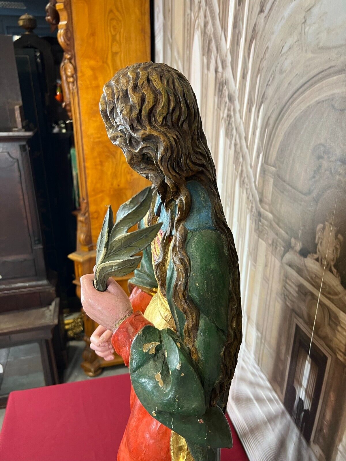 BAROCK HEILIGENFIGUR SKULPTUR ANTIK 18/19 TES JH HOLZ MASSIV HANDGESCHNITZT 89cm – Bild 7