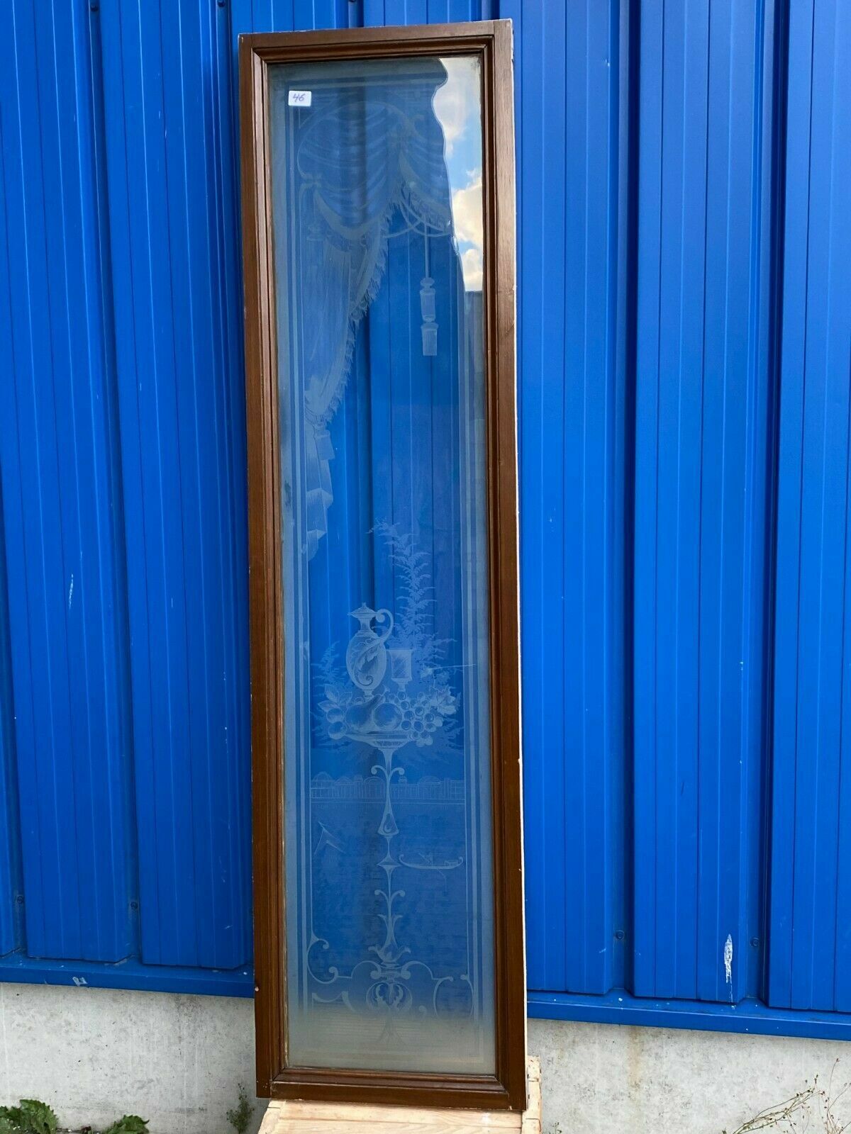 HISTORISMUS GLASSCHEIBE ORIGINAL ANTIK UM 1880 DEKOR STILLLEBEN GIRLANDEN