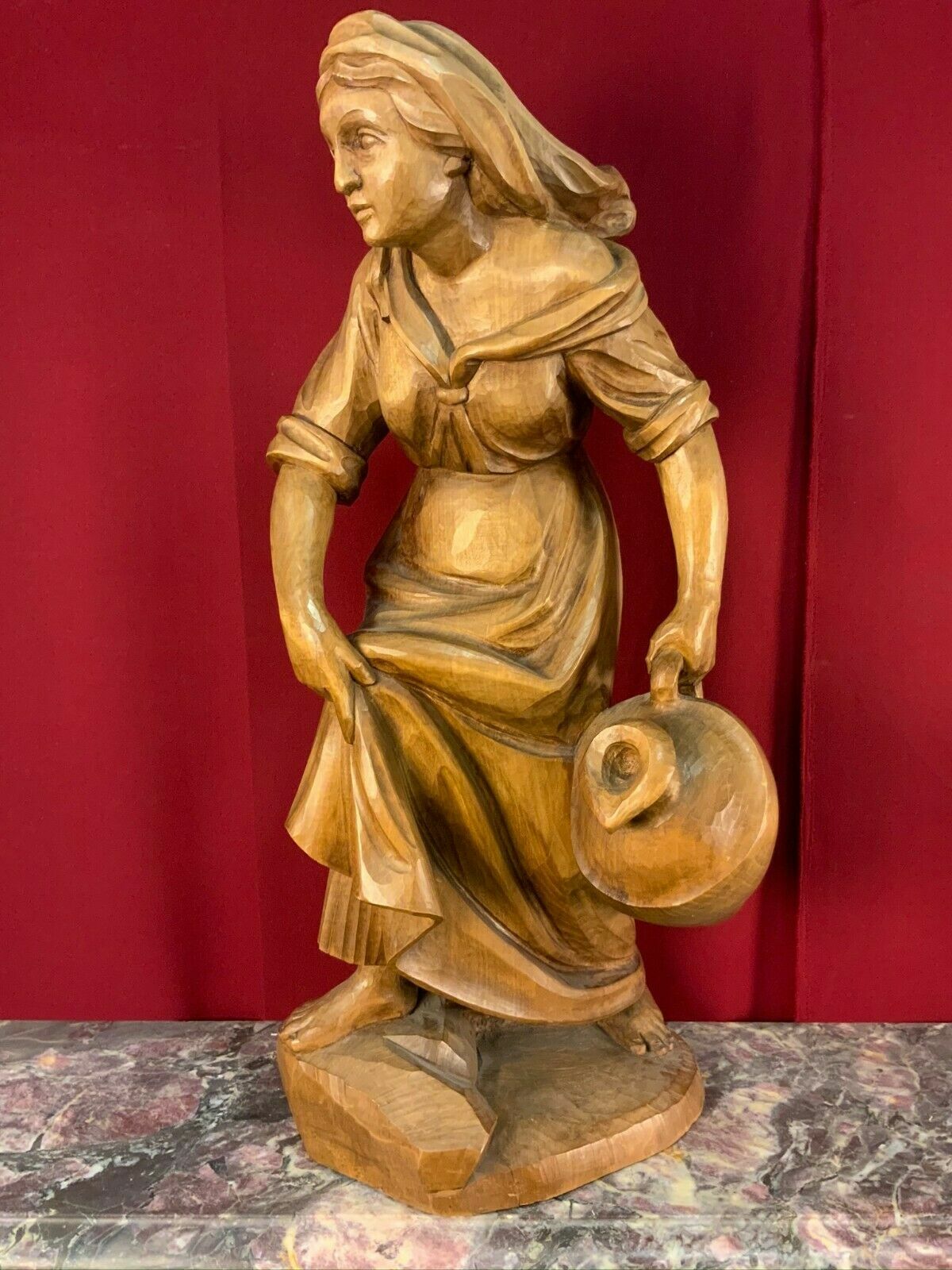 TIROL SKULPTUR FRAU MIT KANNE 81cm FIGUR HOLZ MASSIVE AUSFÜHRUNG HANDGESCHNITZT