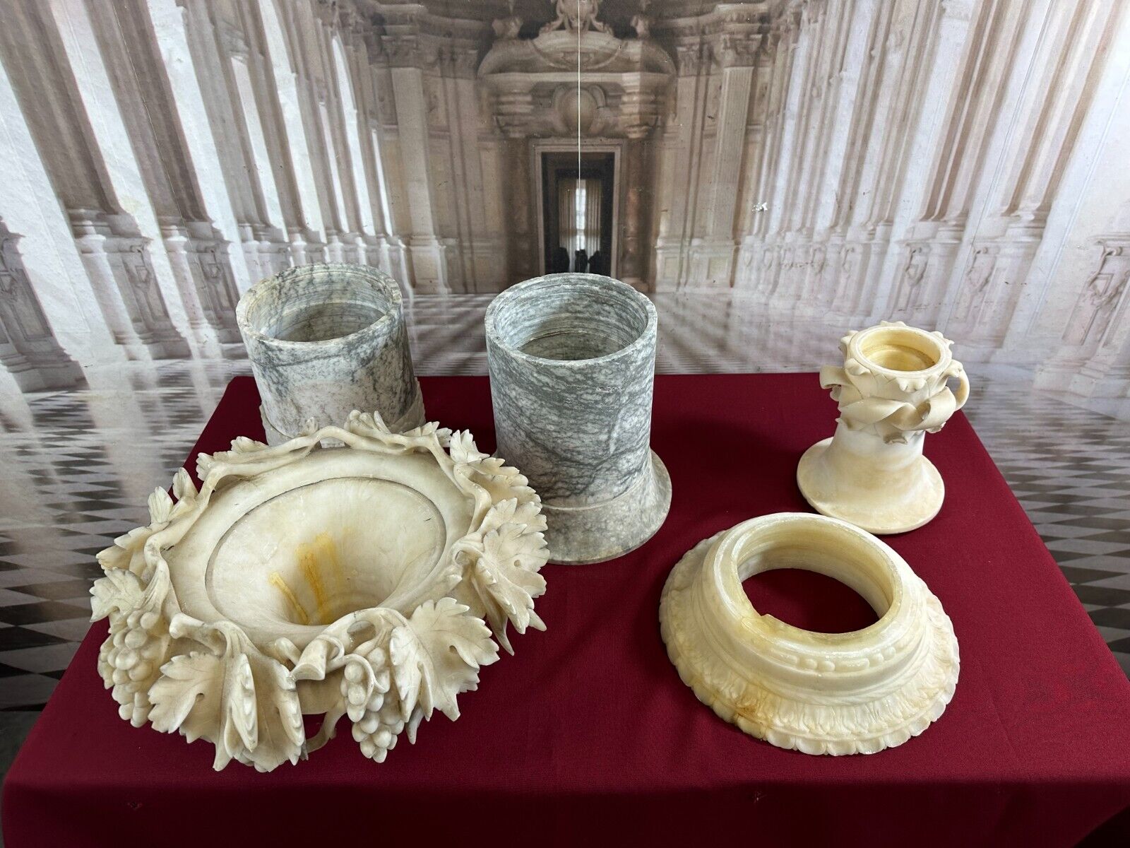 ALTE BLUMENSÄULE AUS MARMOR UND ALABASTER MIT FEINEM DEKOR WOHL ITALIEN – Bild 16