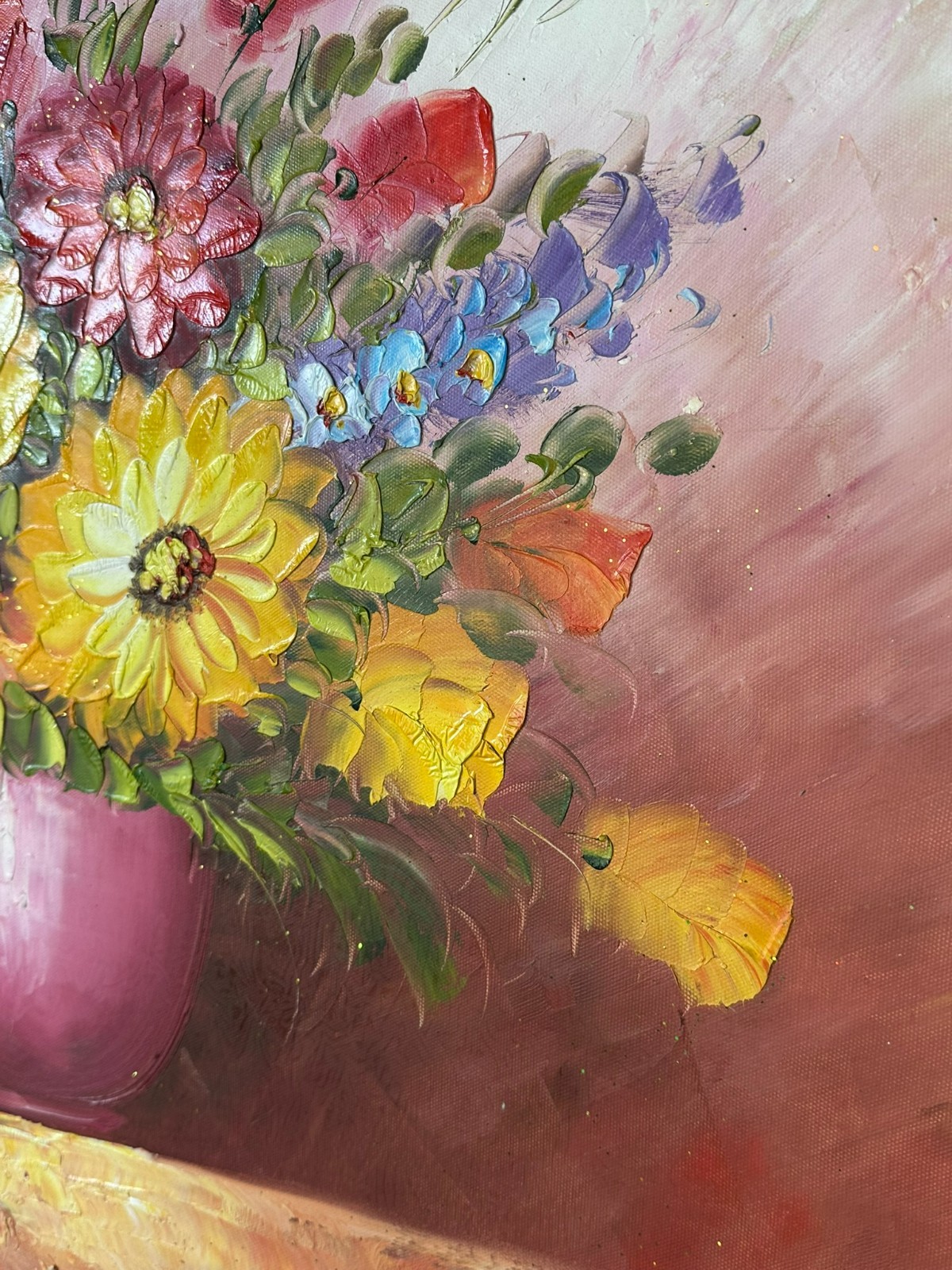 ÖLGEMÄLDE AUF LEINWAND GEMÄLDE BLUMEN STILLLEBEN RAHMEN SIGNIERT – Bild 5