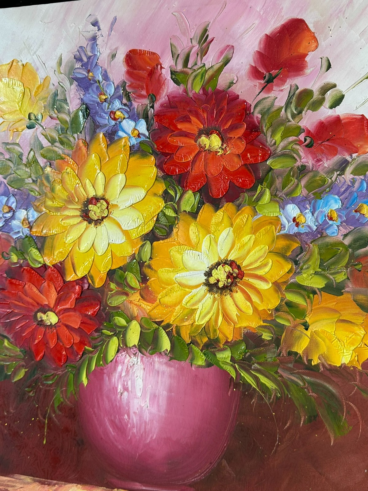 ÖLGEMÄLDE AUF LEINWAND GEMÄLDE BLUMEN STILLLEBEN RAHMEN SIGNIERT – Bild 7