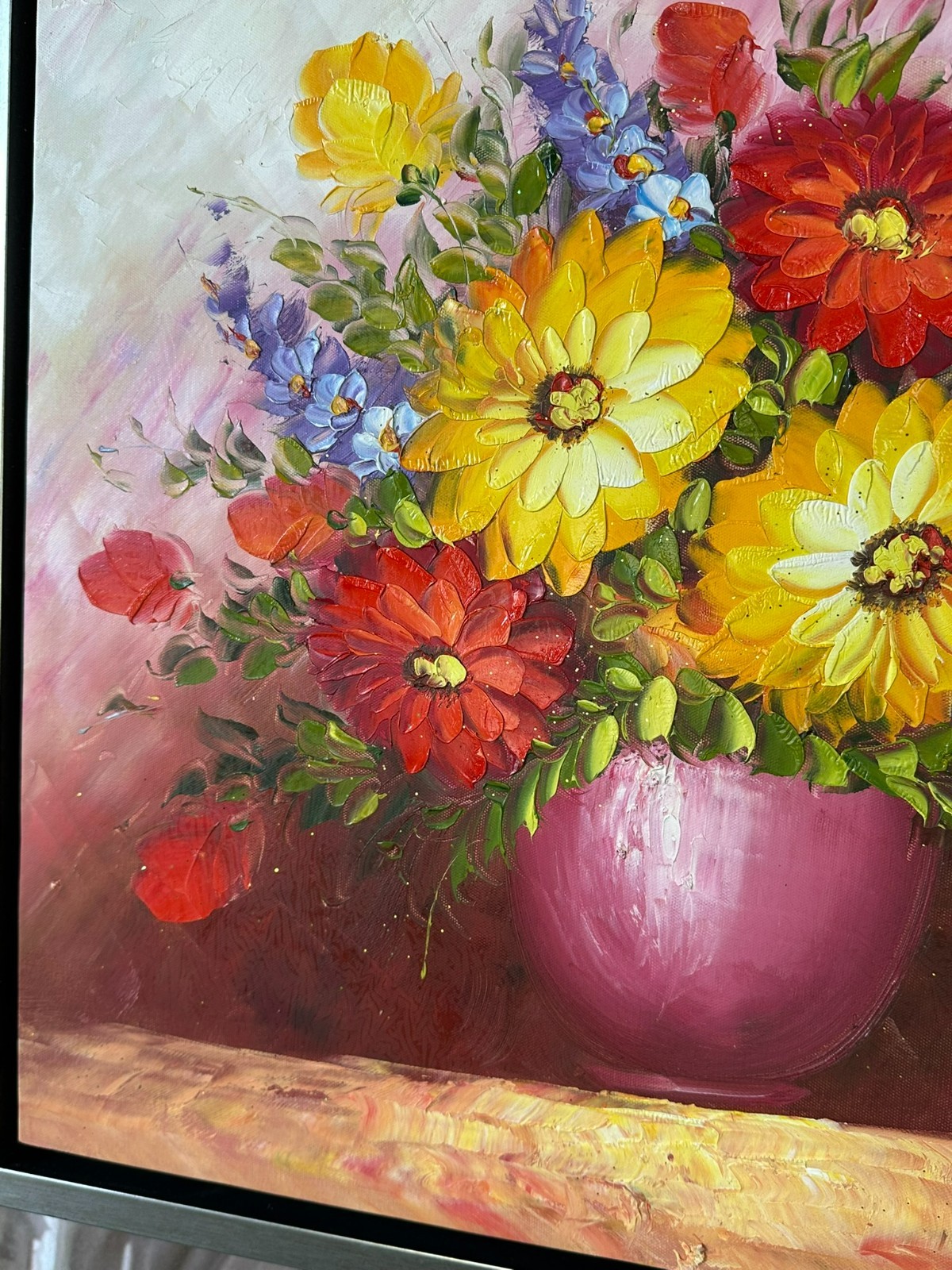 ÖLGEMÄLDE AUF LEINWAND GEMÄLDE BLUMEN STILLLEBEN RAHMEN SIGNIERT – Bild 8
