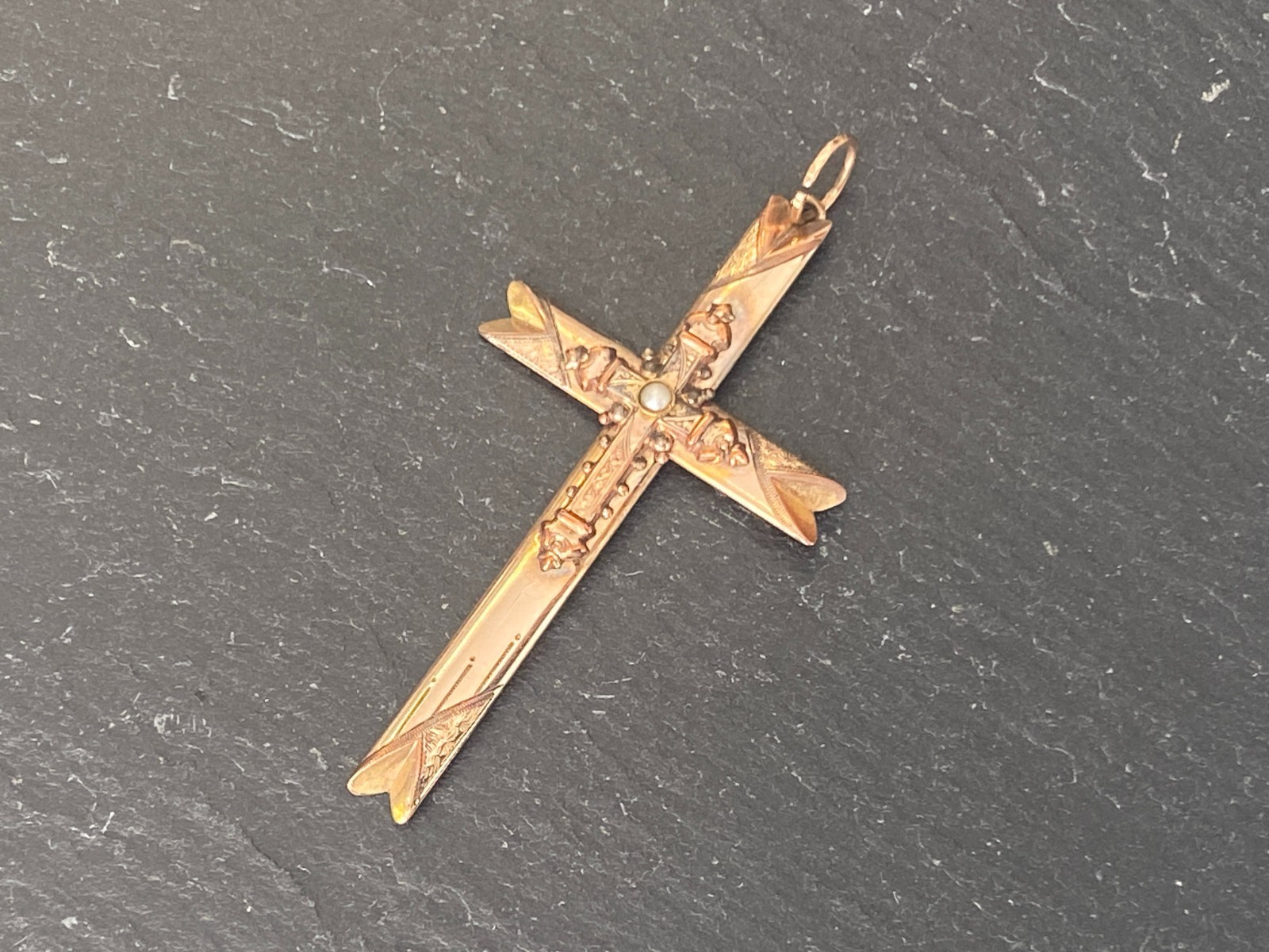 VINTAGE KREUZ ANHÄNGER METALL VERGOLDET