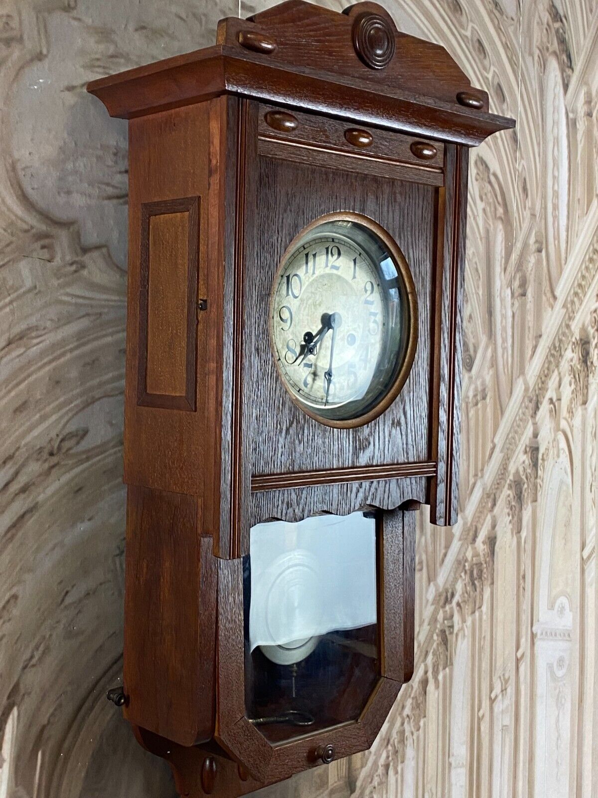 WANDUHR NEUES GEHÄUSE JUGENDSTIL MAHAGONI ANTIKES WERK 80cm – Bild 4