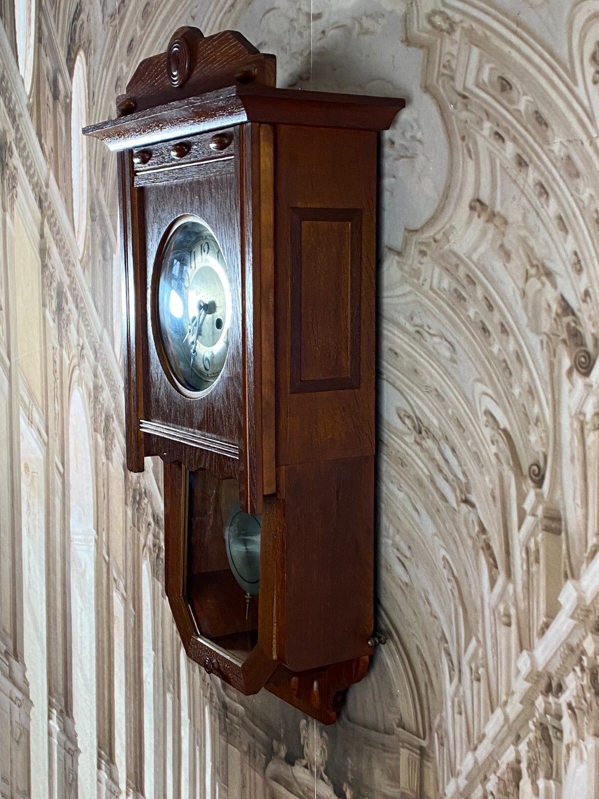WANDUHR NEUES GEHÄUSE JUGENDSTIL MAHAGONI ANTIKES WERK 80cm – Bild 7