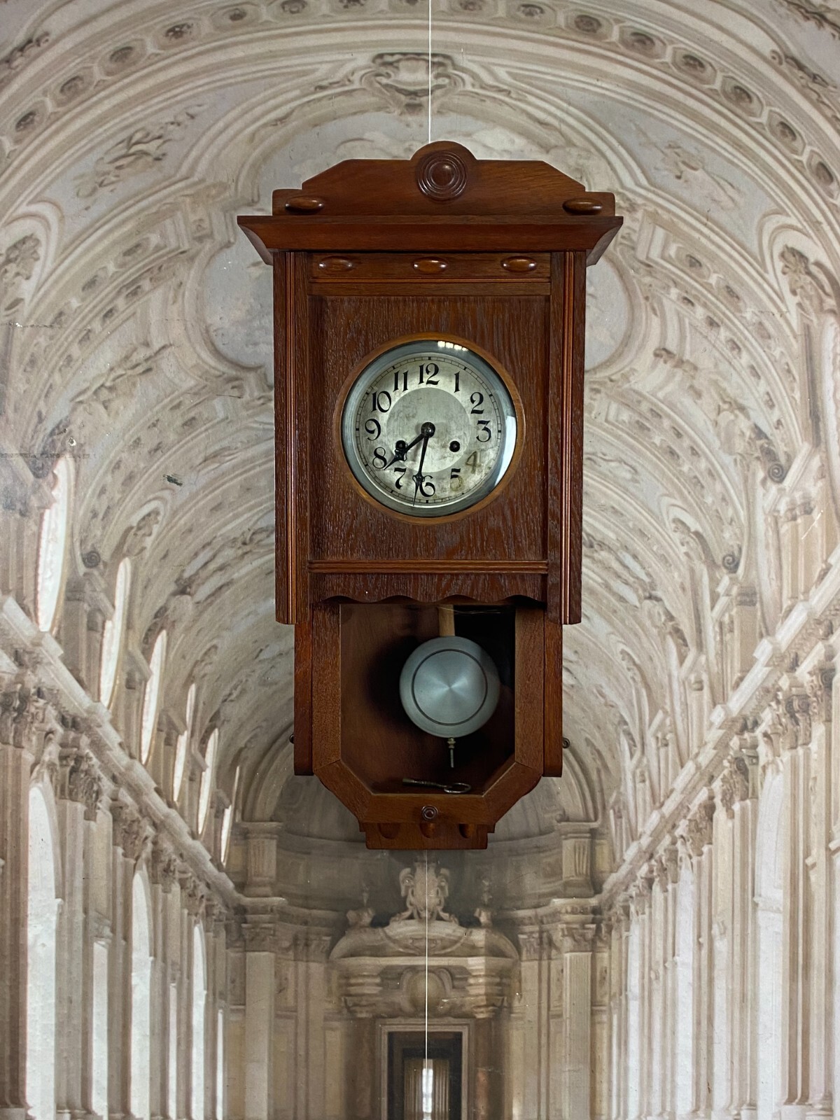 WANDUHR NEUES GEHÄUSE JUGENDSTIL MAHAGONI ANTIKES WERK 80cm