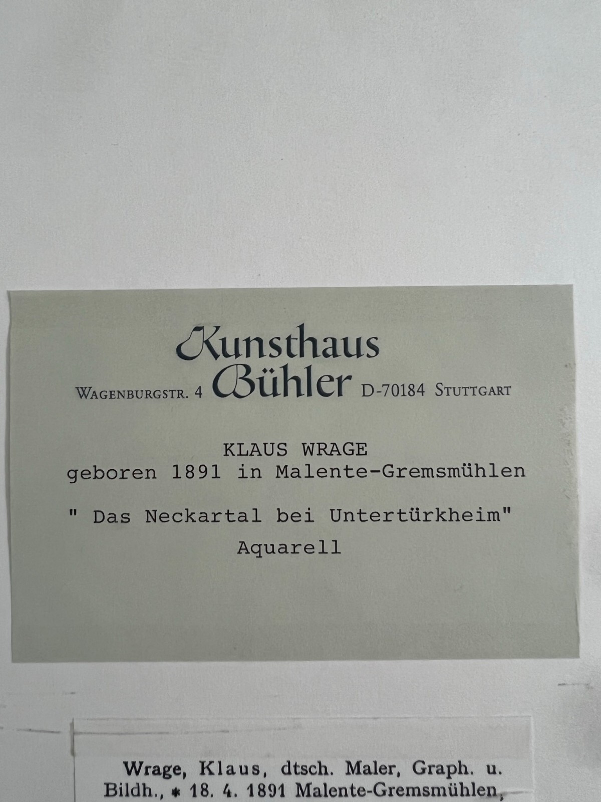 Klaus WRAGE (1891-1984) AQUARELL GUT GERAHMT DAS NECKARTAL BEI UNTERTÜRKHEIM – Bild 11