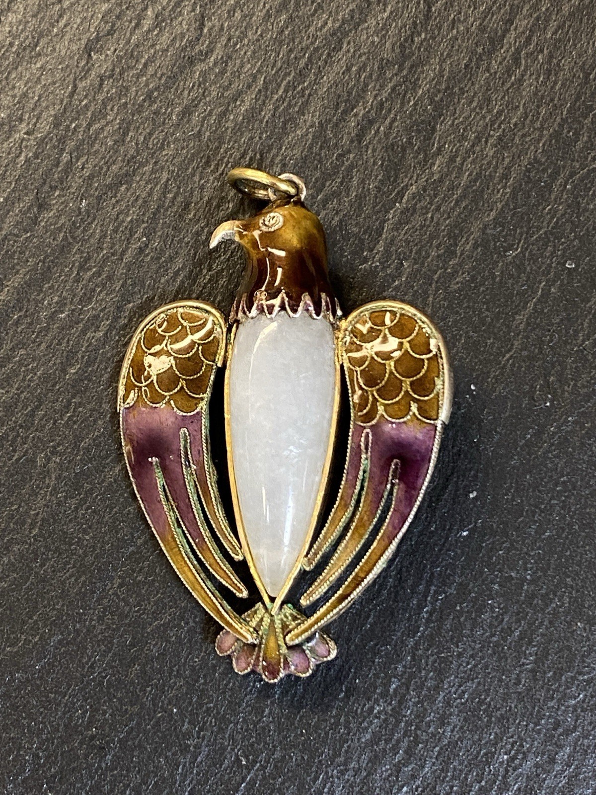 ANHÄNGER JUGENDSTIL MEDAILLON ADLER EMAILLE ANTIK SILBER VERGOLDET – Bild 4