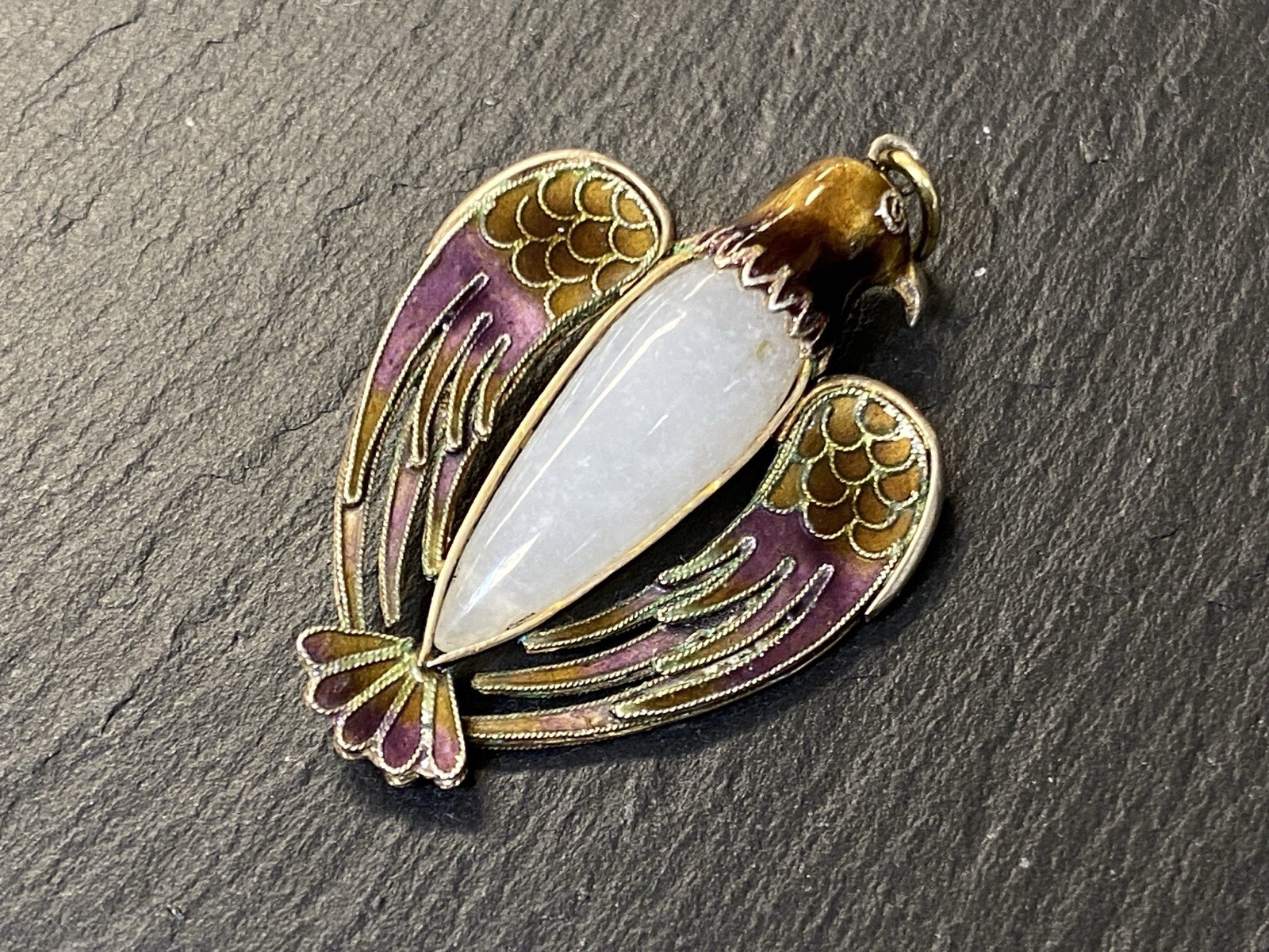 ANHÄNGER JUGENDSTIL MEDAILLON ADLER EMAILLE ANTIK SILBER VERGOLDET – Bild 7